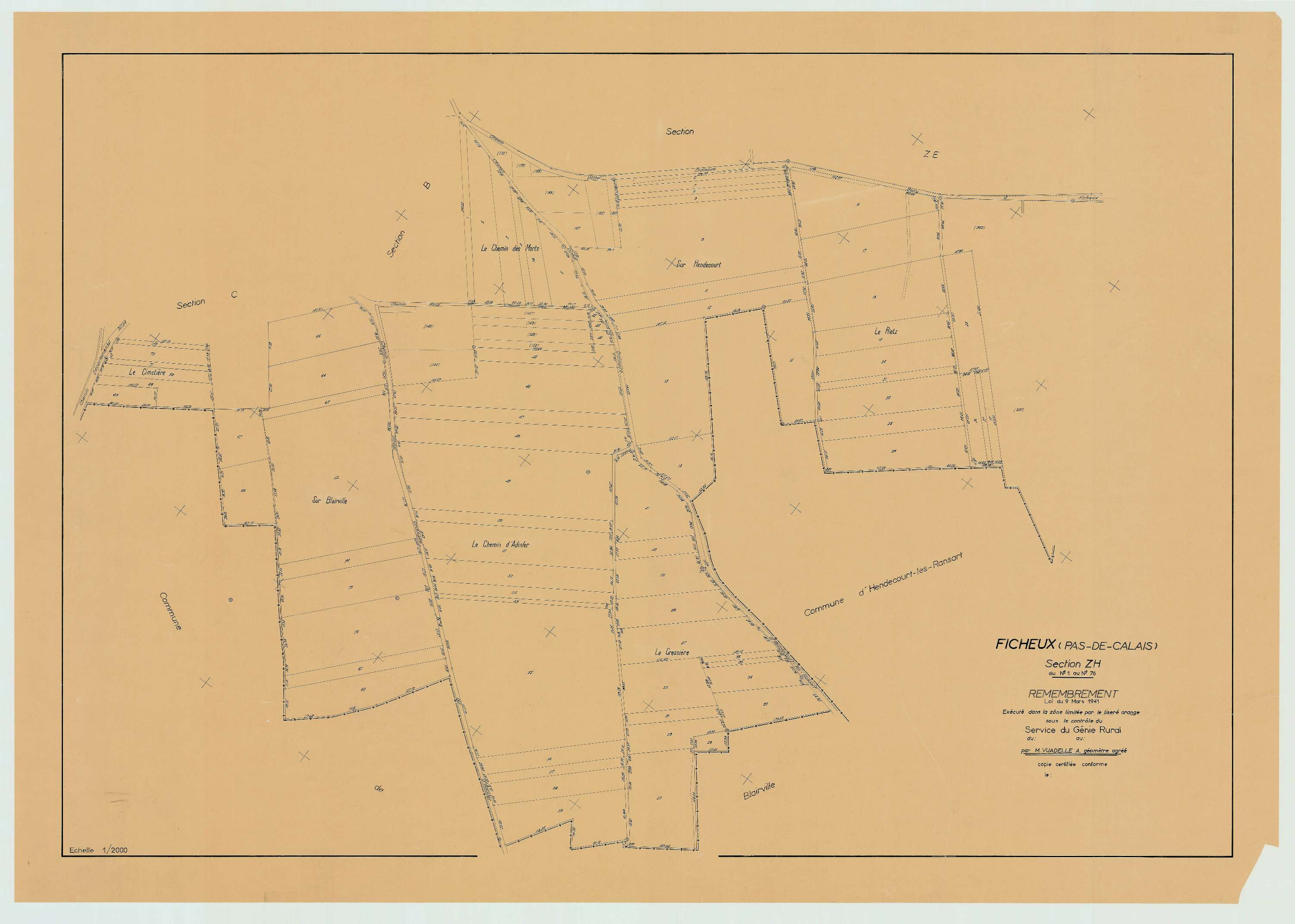 Ficheux - Plan de remembrement : section ZH.