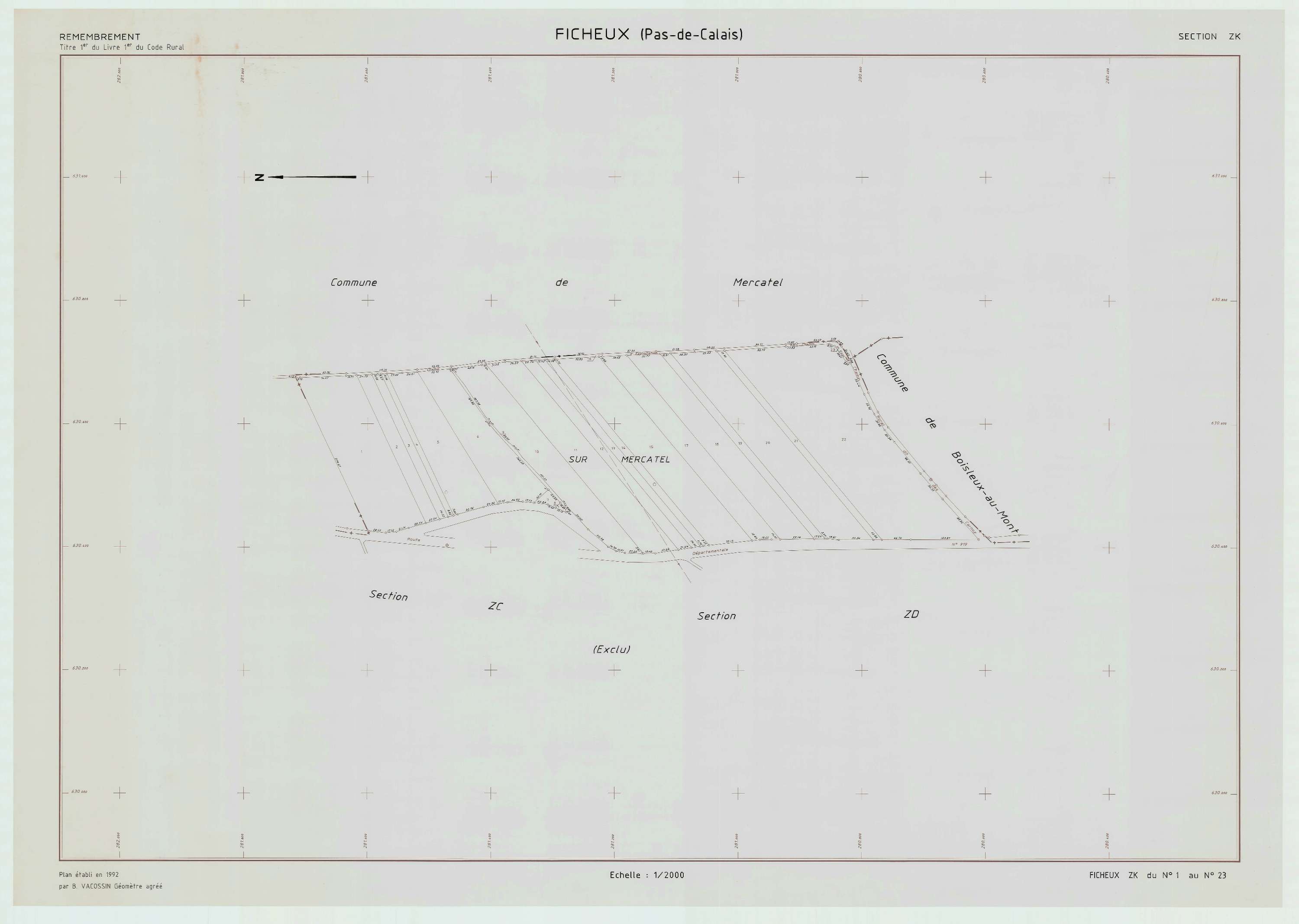 Ficheux - Plan de remembrement : section ZK.