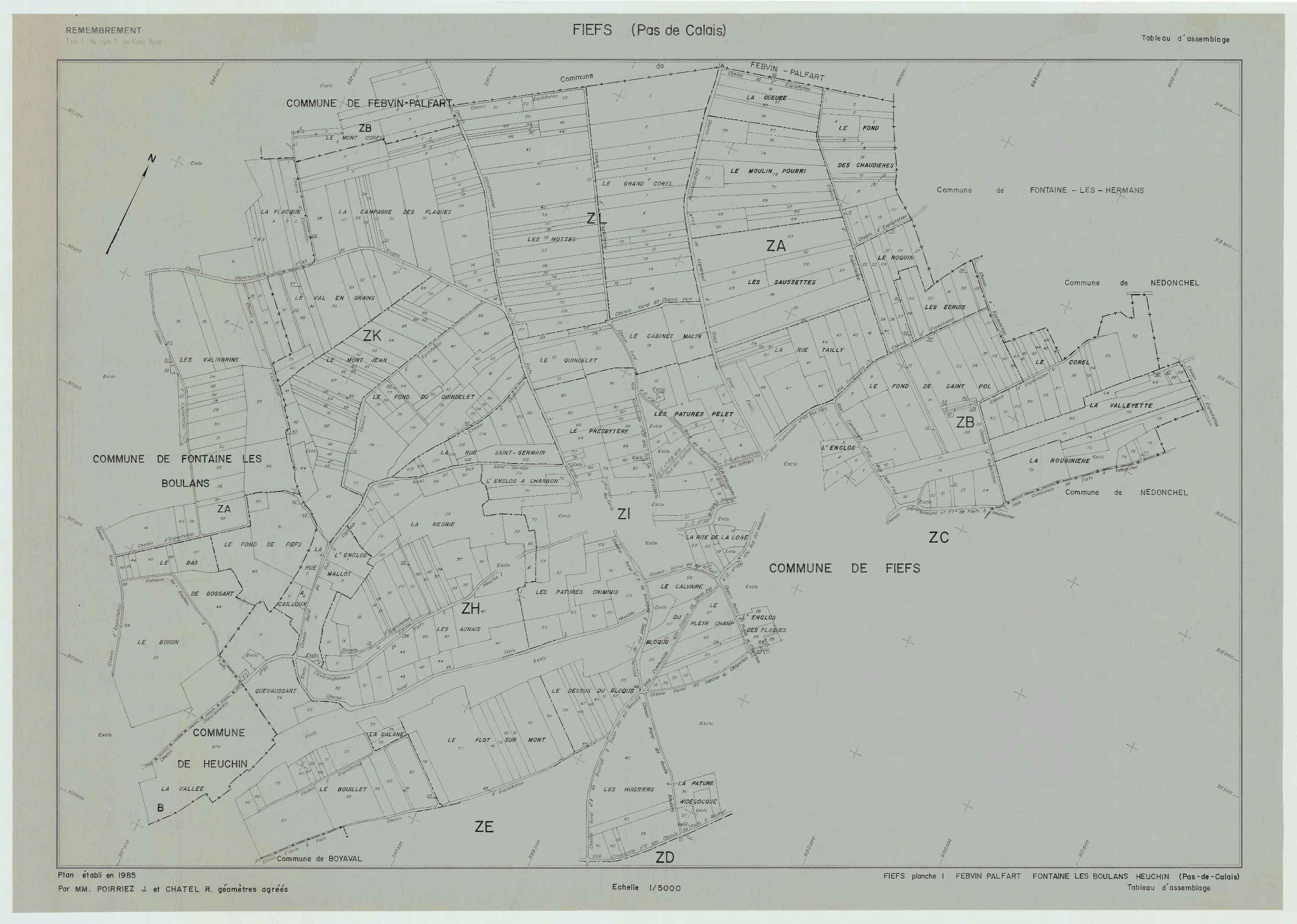 Fiefs - Plan cadastral : tableau d'assemblage postérieur au remembrement.