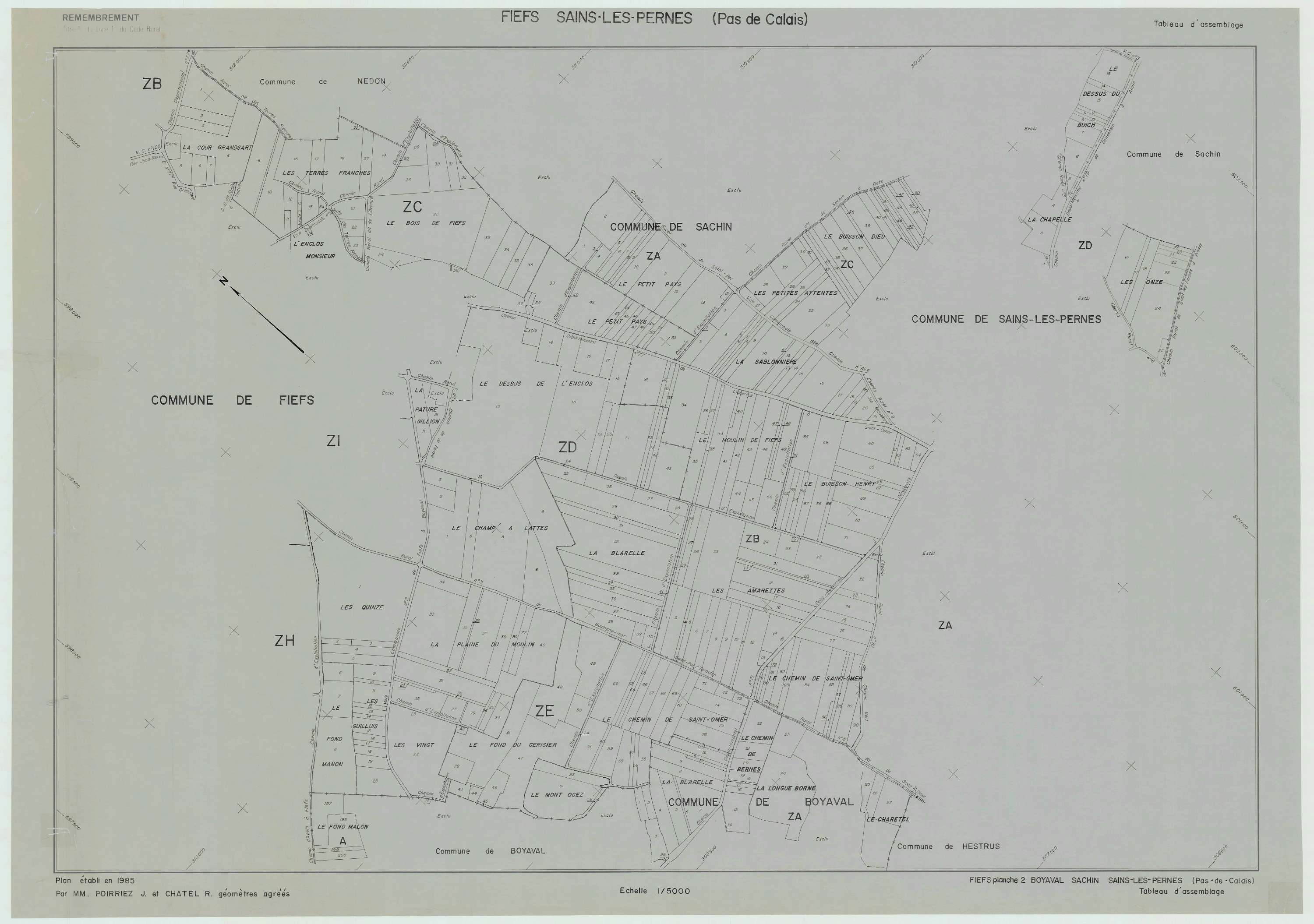 Fiefs - Plan cadastral : tableau d'assemblage postérieur au remembrement.