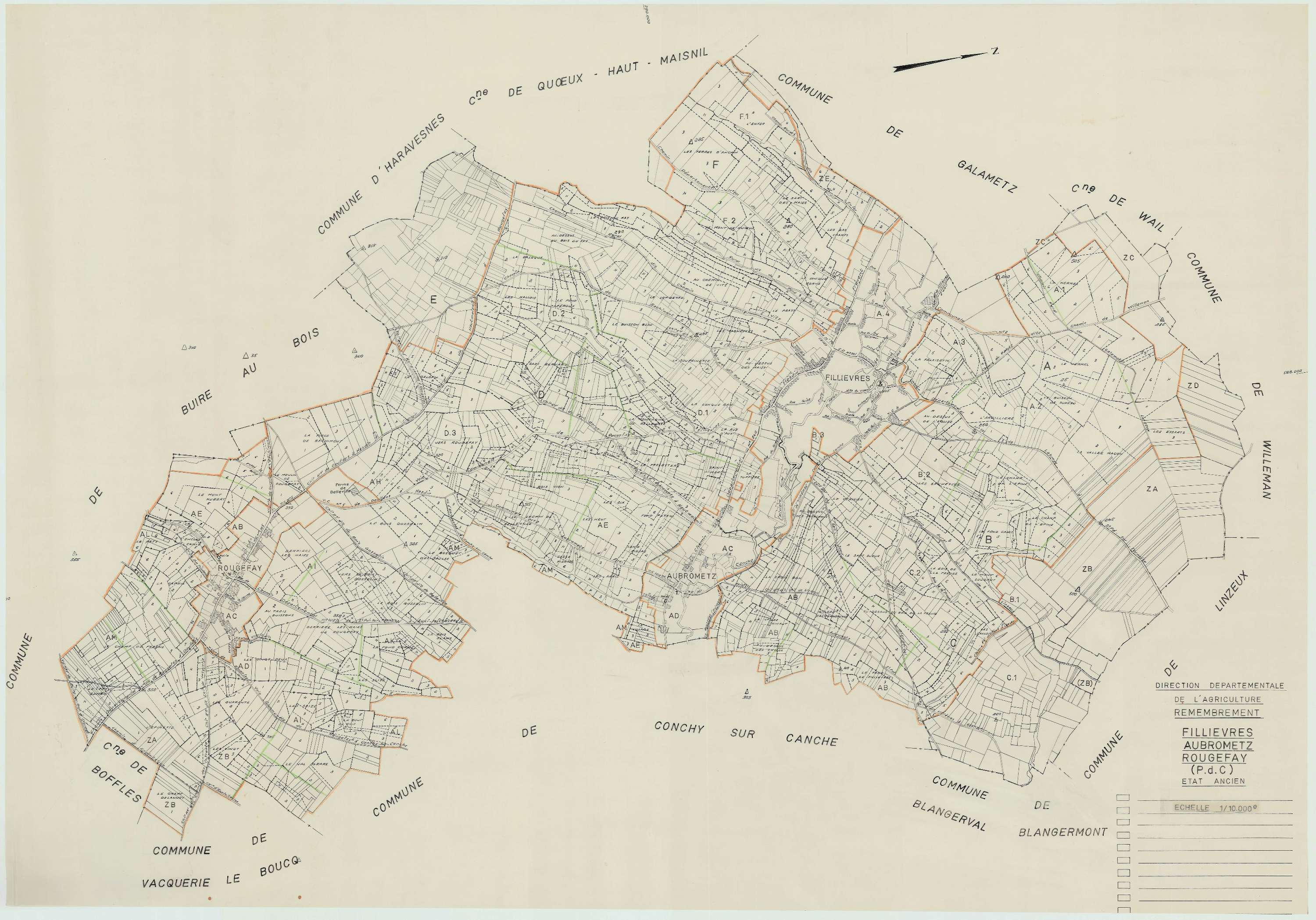 Fillièvres - Plan cadastral : tableau d'assemblage antérieur au remembrement.