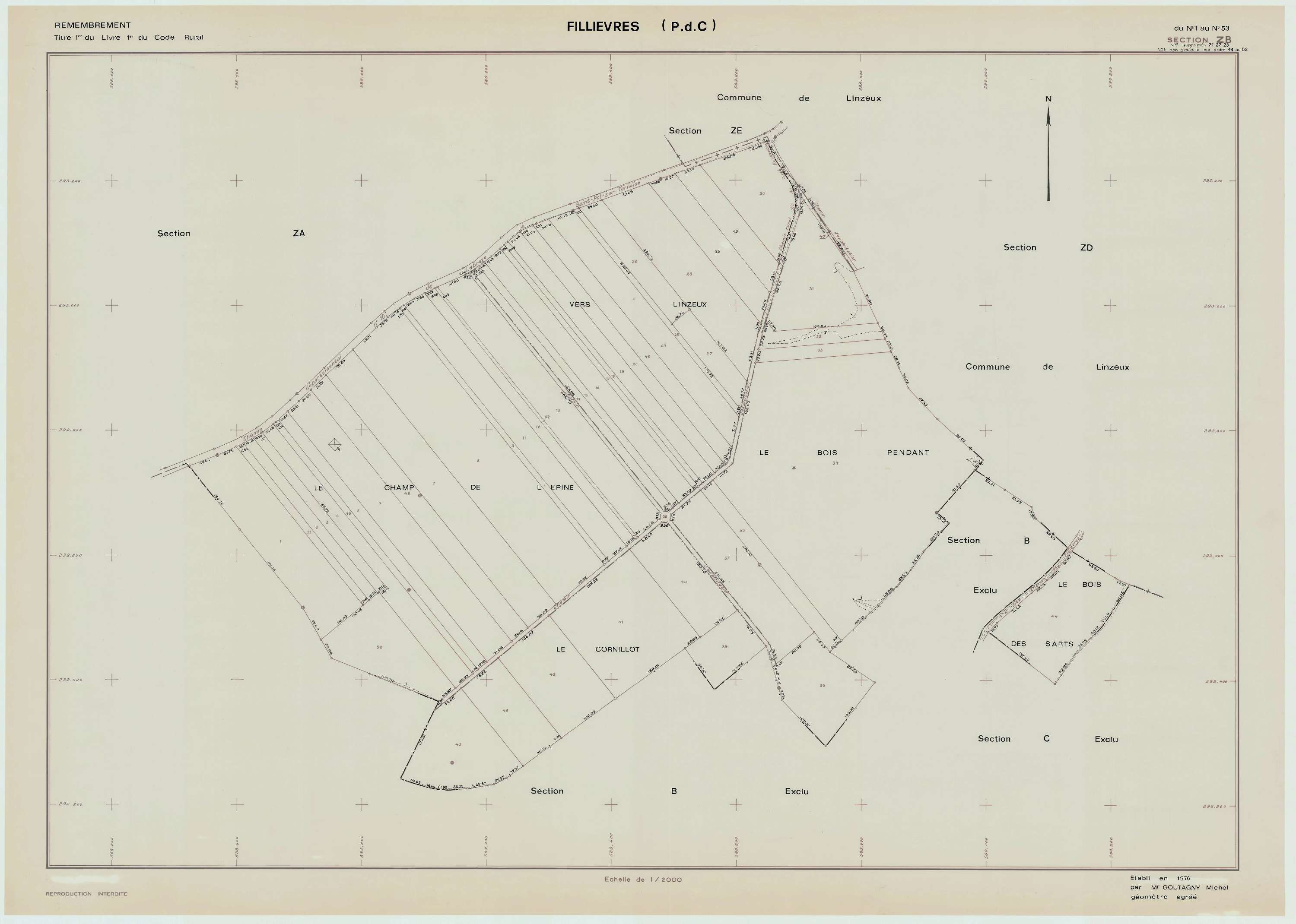Fillièvres - Plan de remembrement : section ZB.