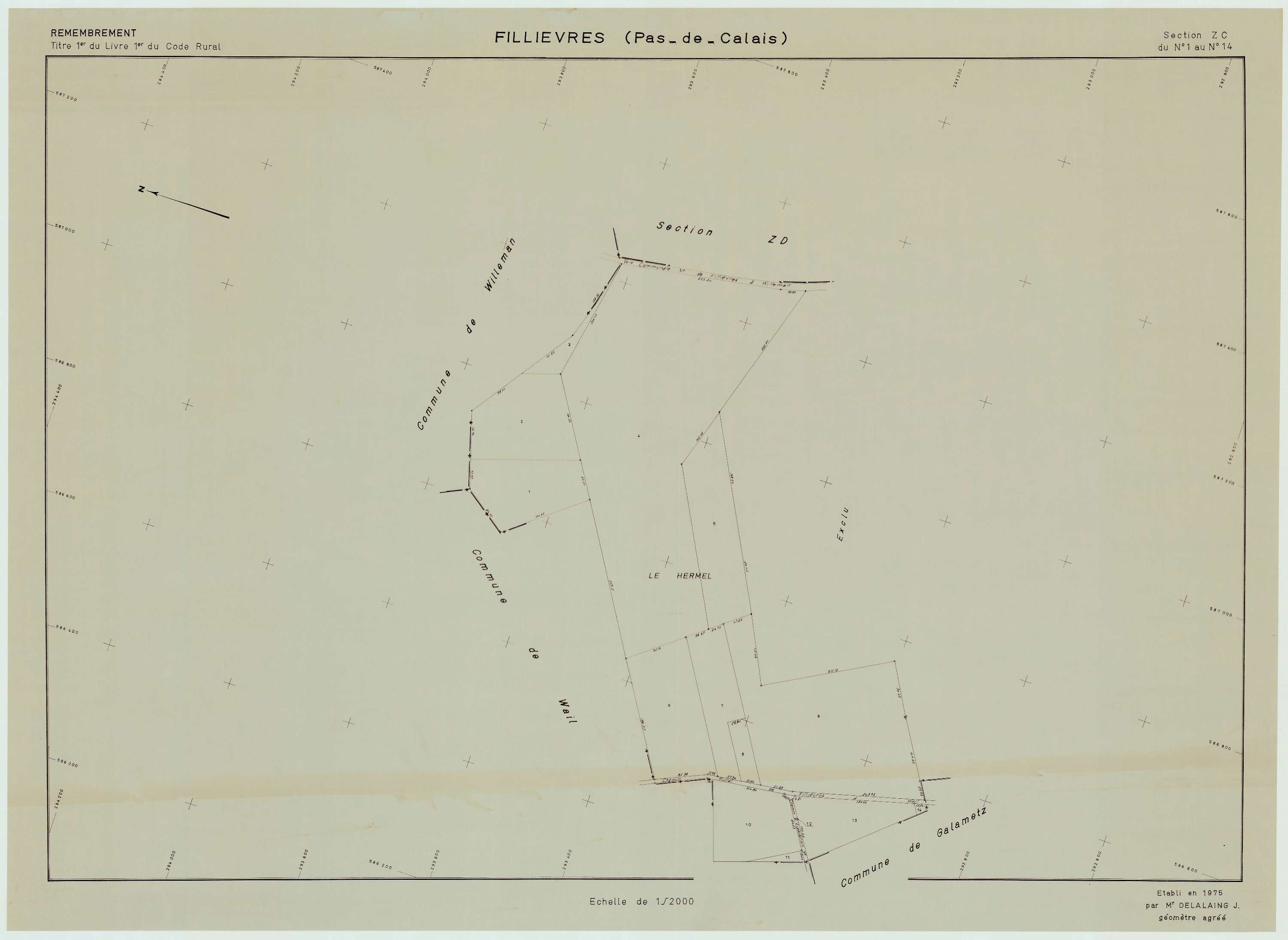 Fillièvres - Plan de remembrement : section ZC.