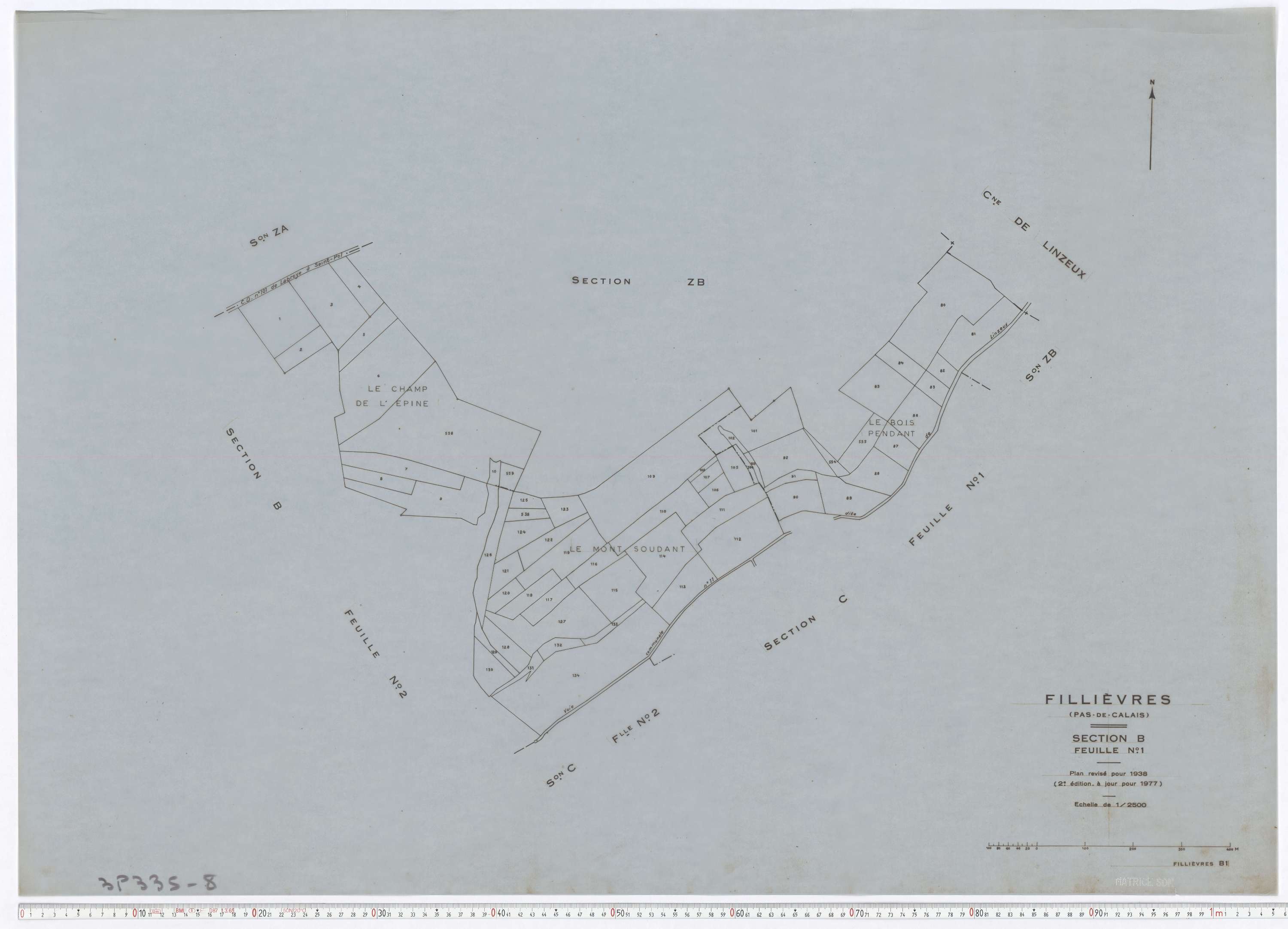 Fillièvres - Section B, feuille 1.