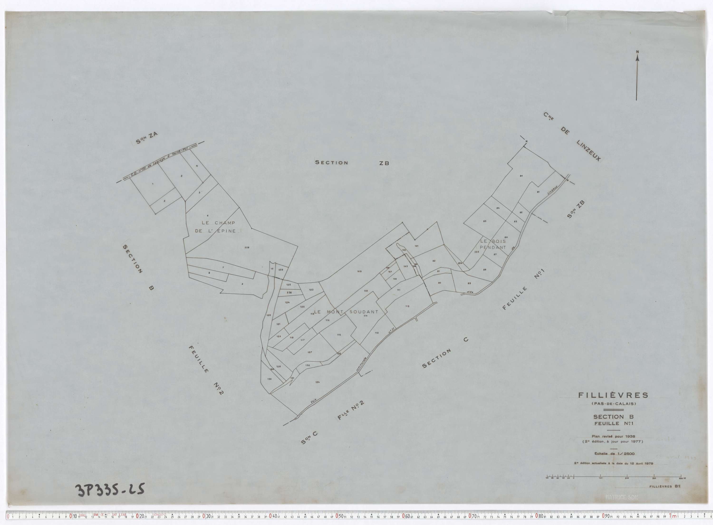 Fillièvres - Section B, feuille 1.