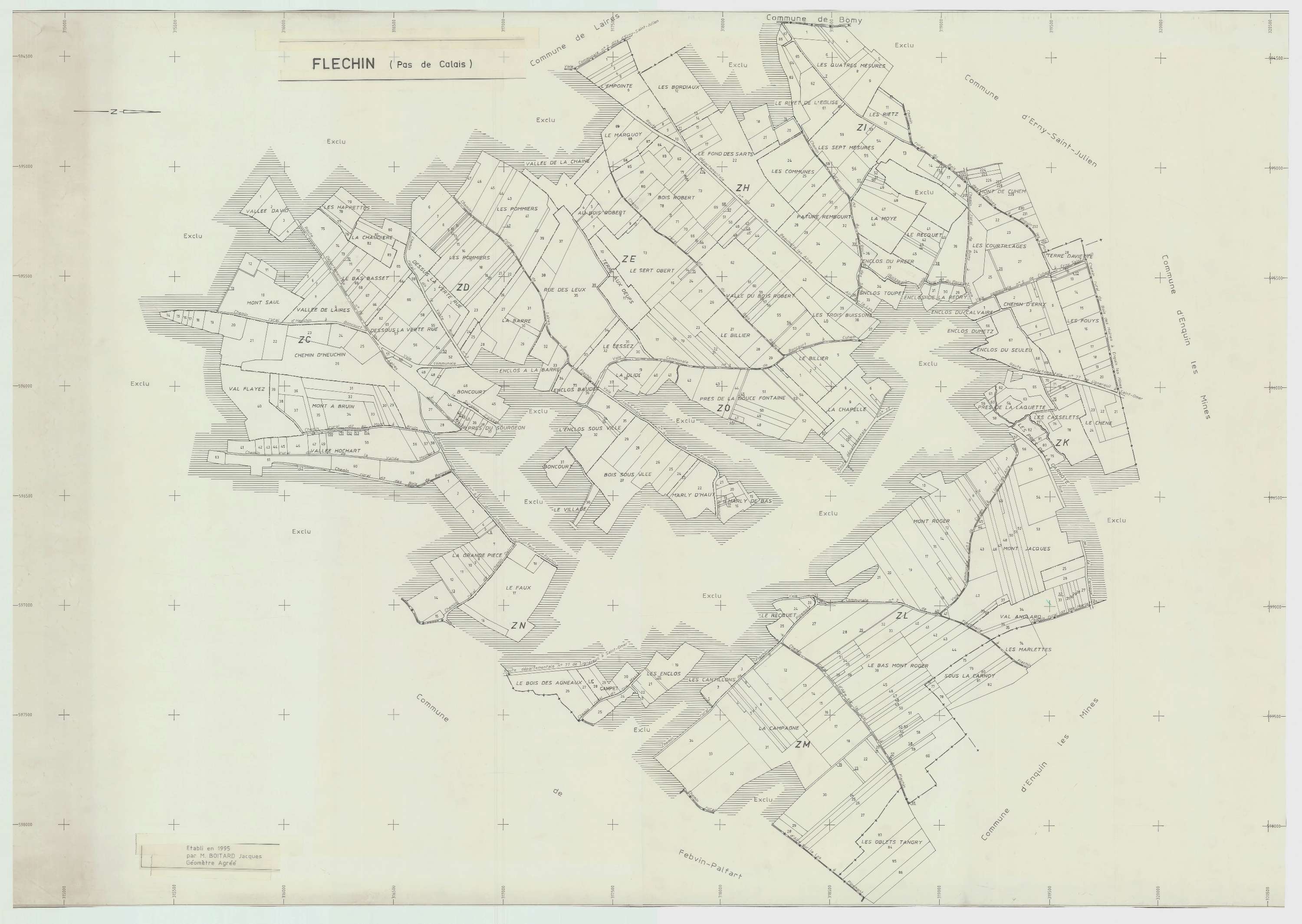 Fléchin - Plan cadastral : tableau d'assemblage postérieur au remembrement.