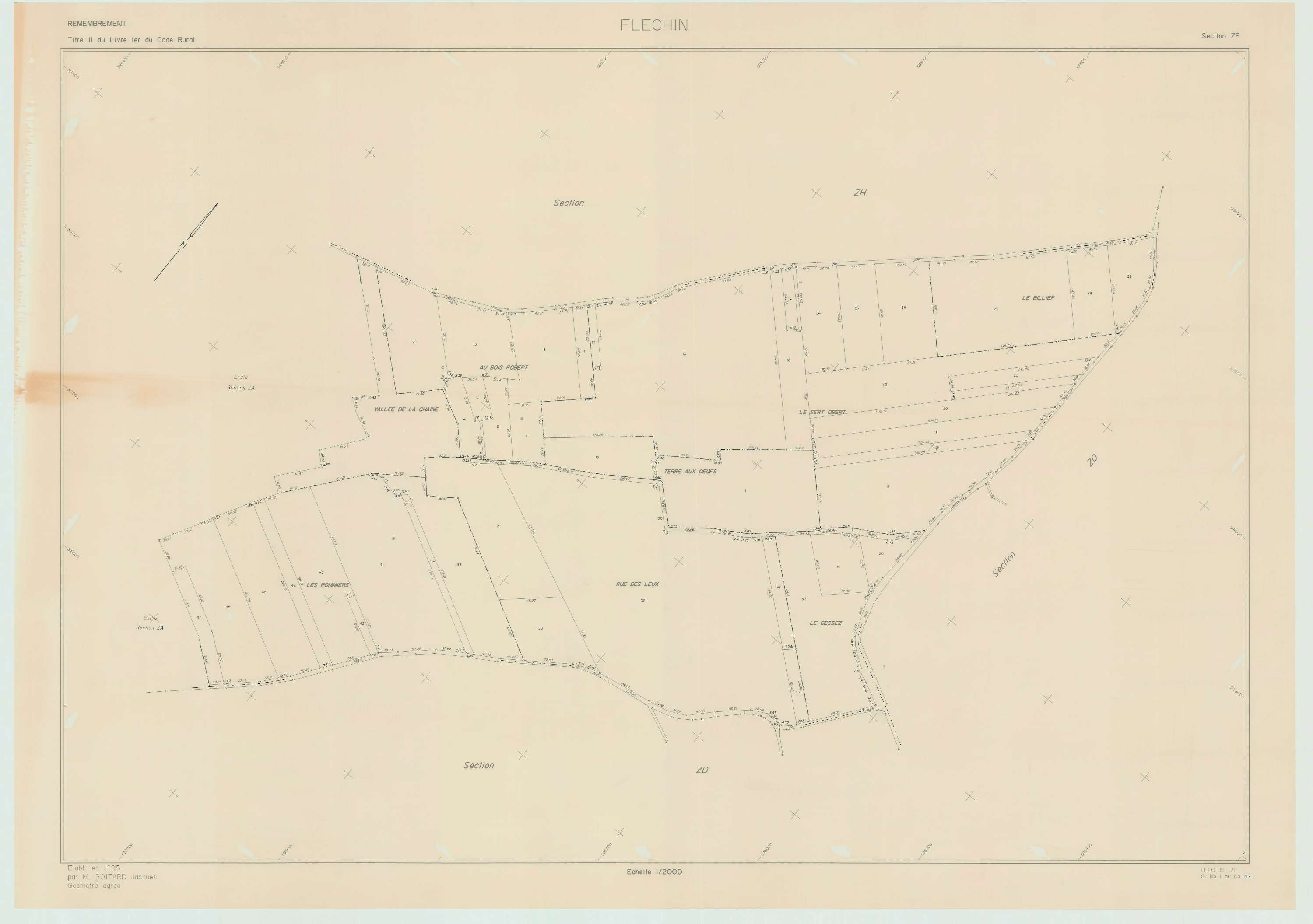 Fléchin - Plan de remembrement : section ZE.