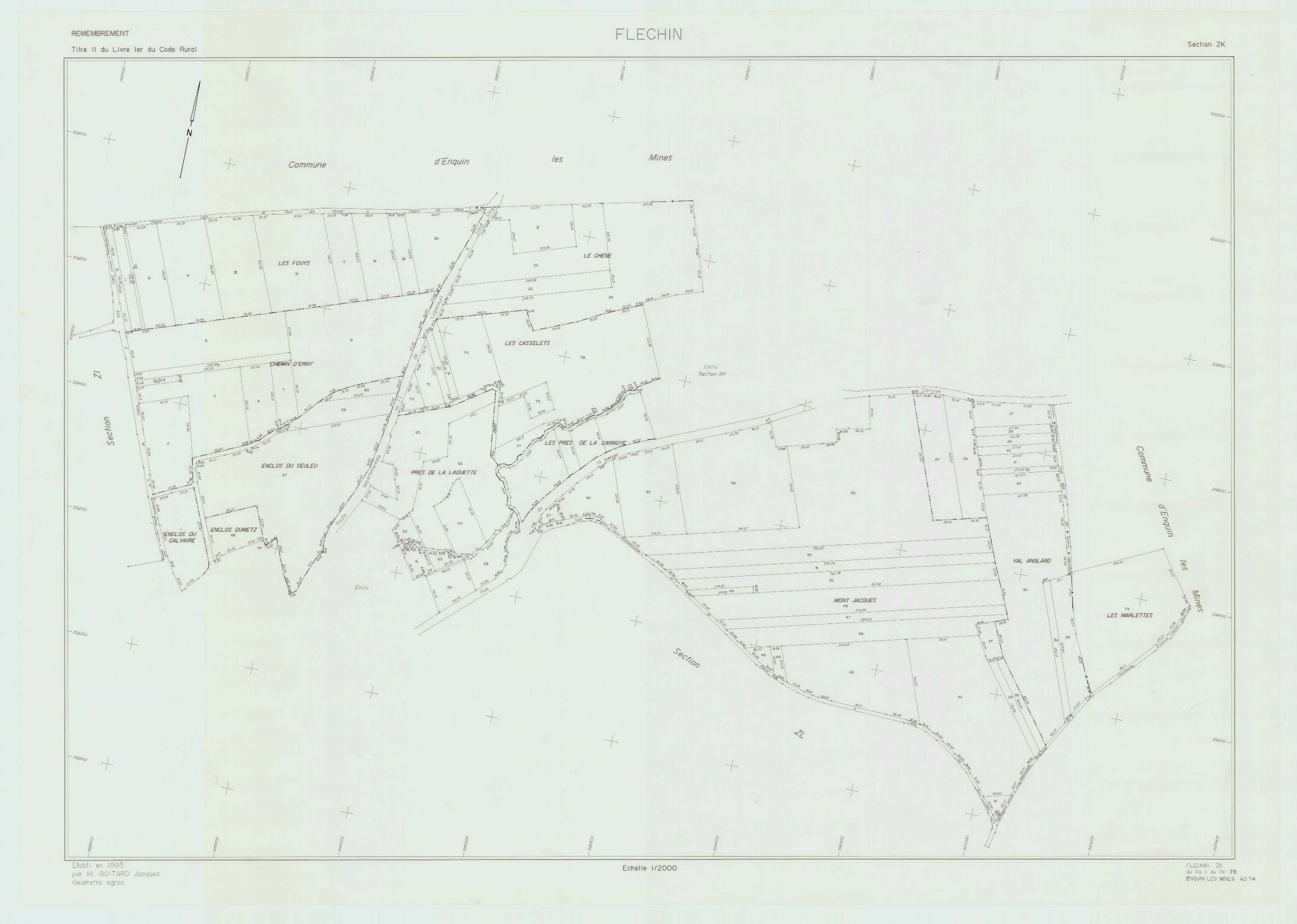 Fléchin - Plan de remembrement : section ZK.