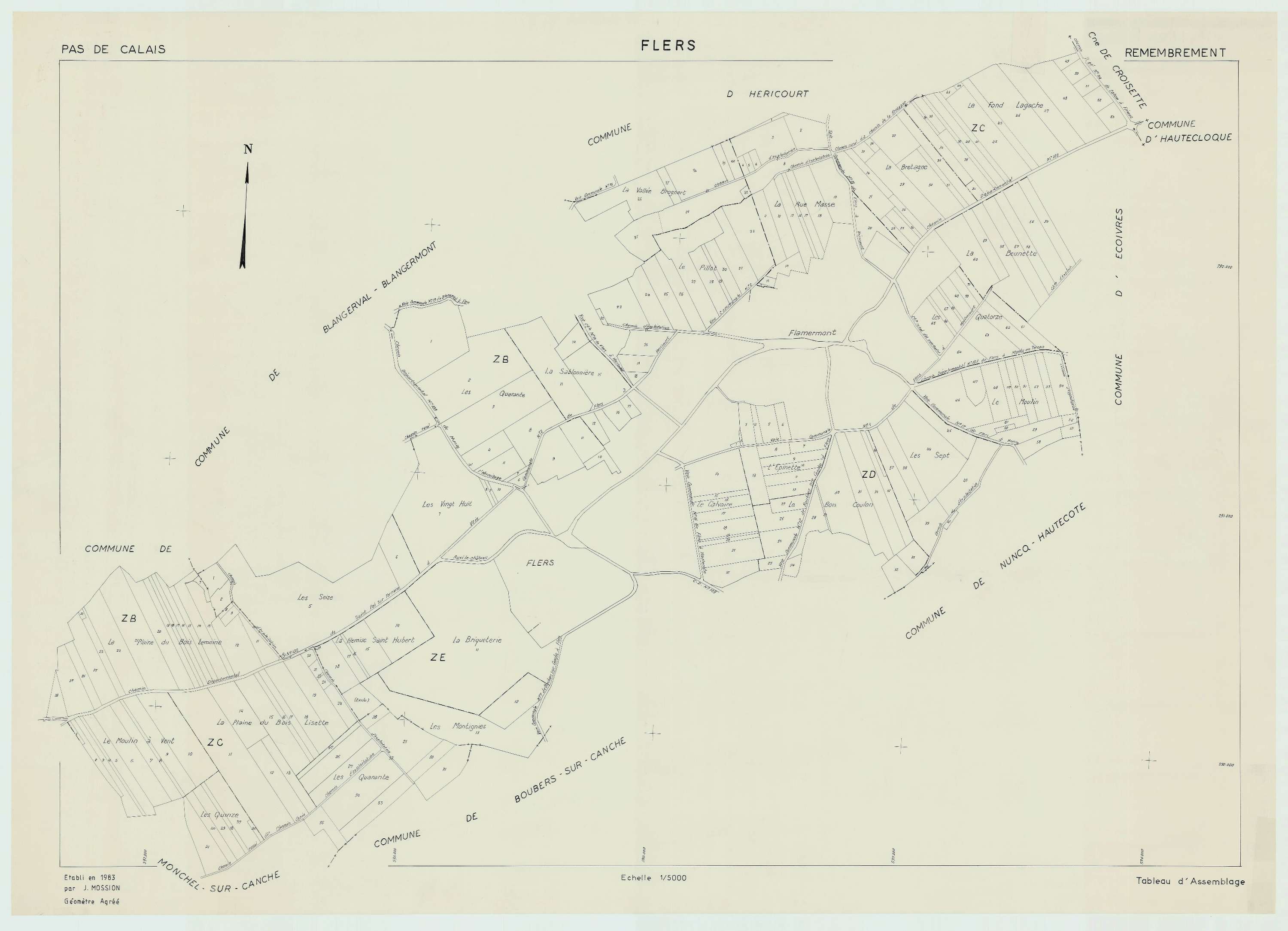 Flers - Plan cadastral : tableau d'assemblage postérieur au remembrement.