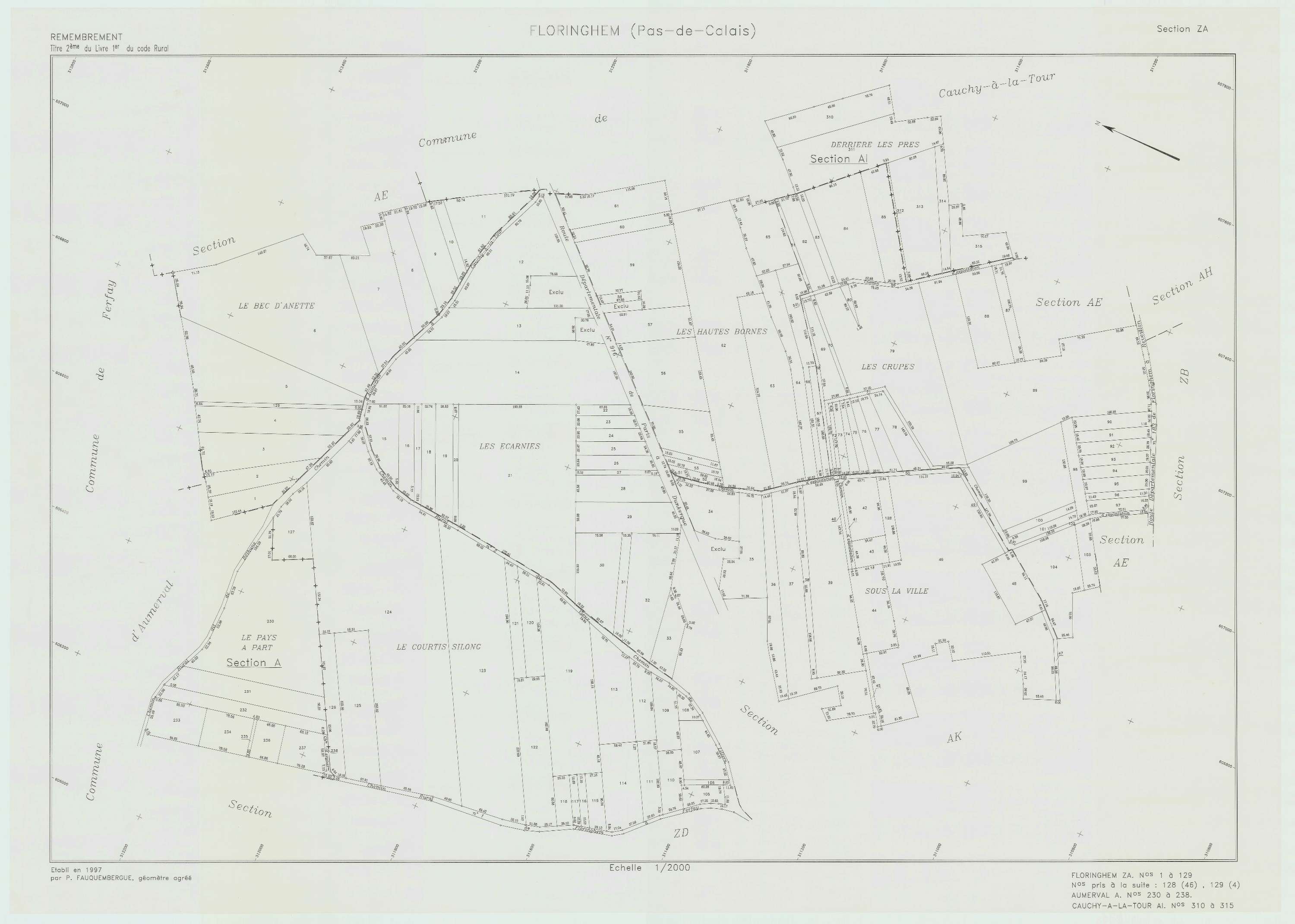 Floringhem - Plan de remembrement : section ZA.
