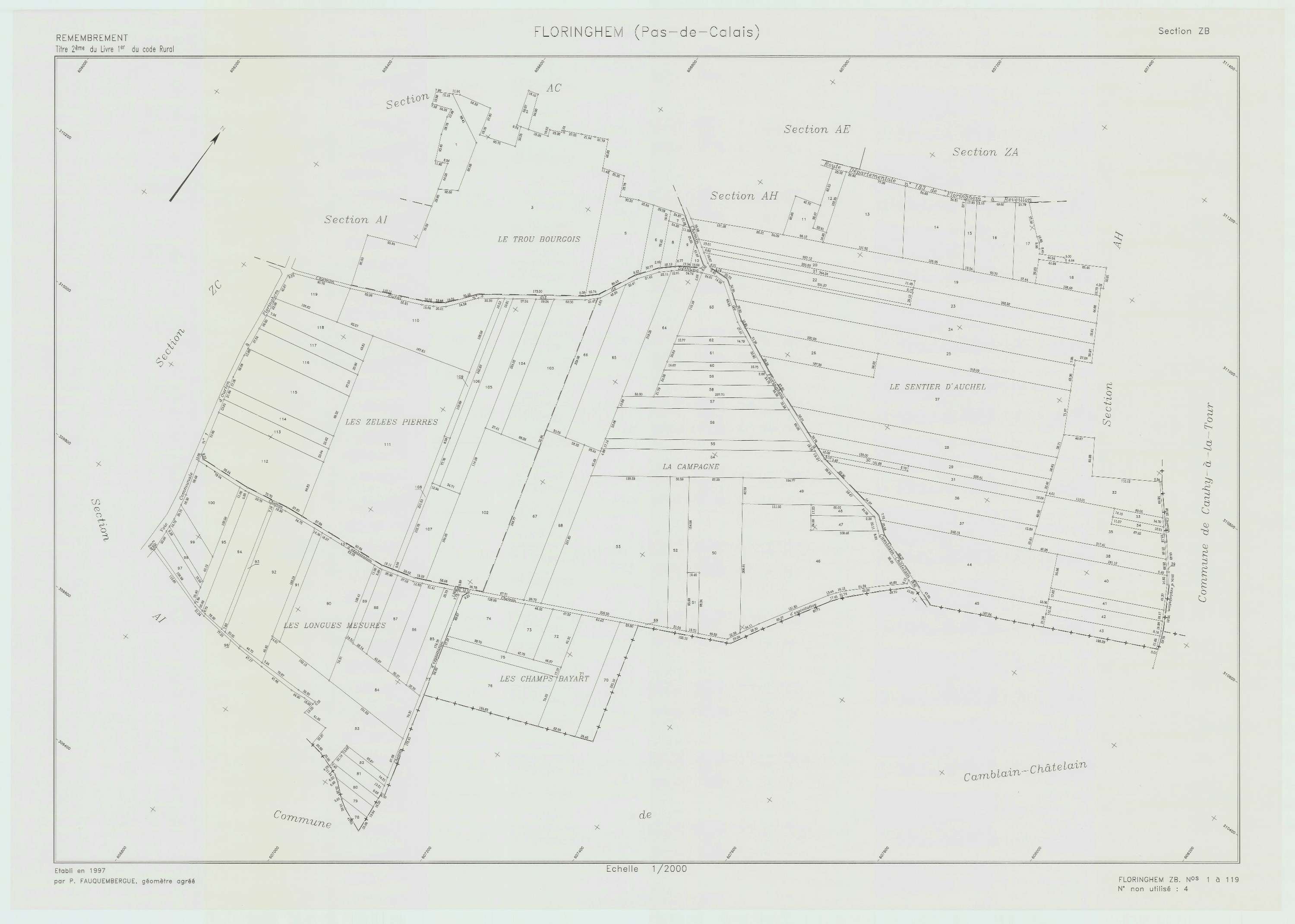 Floringhem - Plan de remembrement : section ZB.