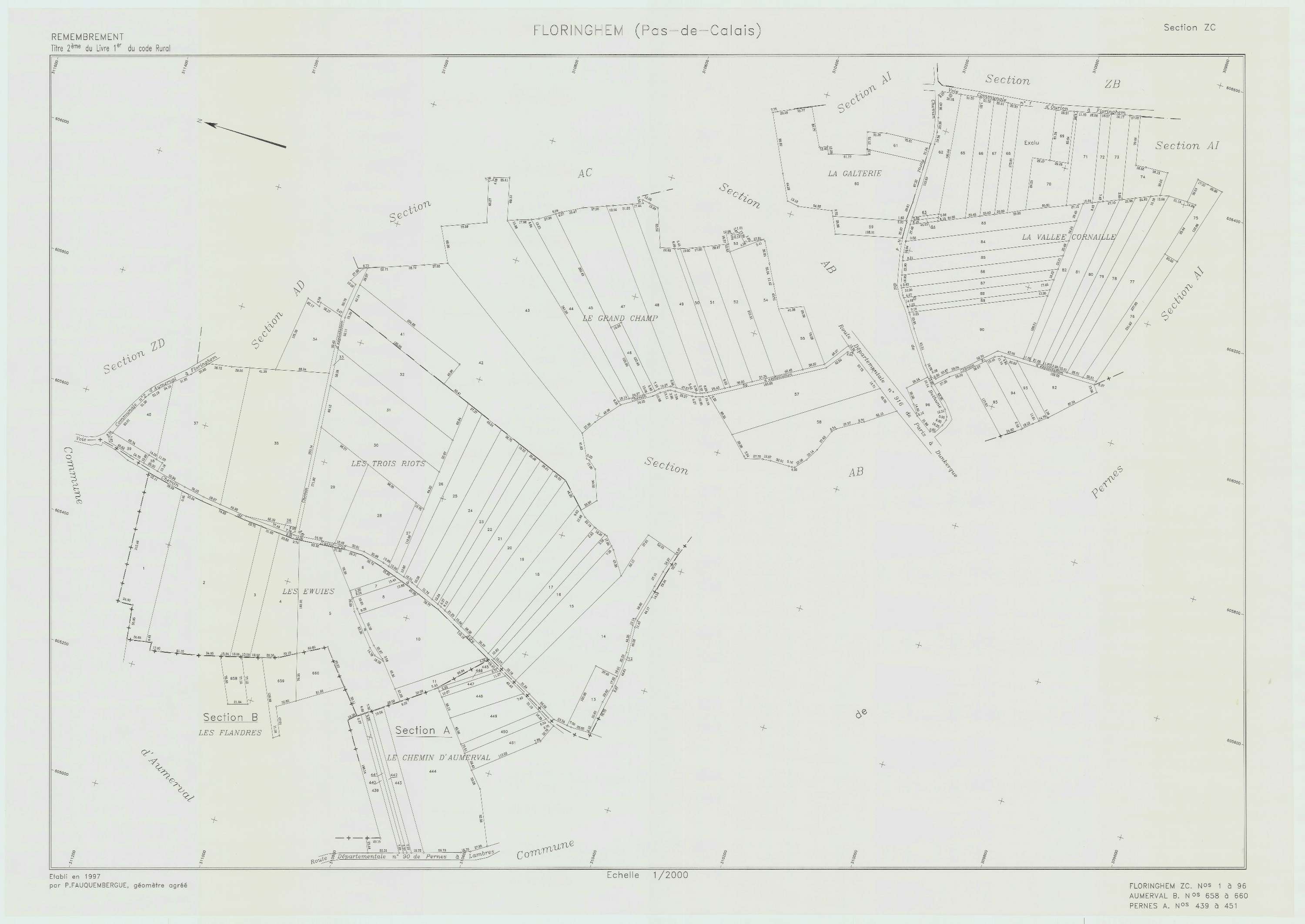 Floringhem - Plan de remembrement : section ZC.