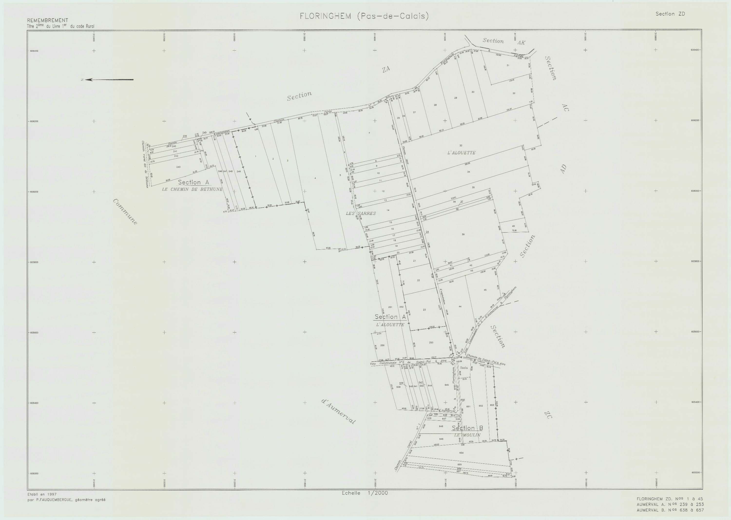 Floringhem - Plan de remembrement : section ZD.