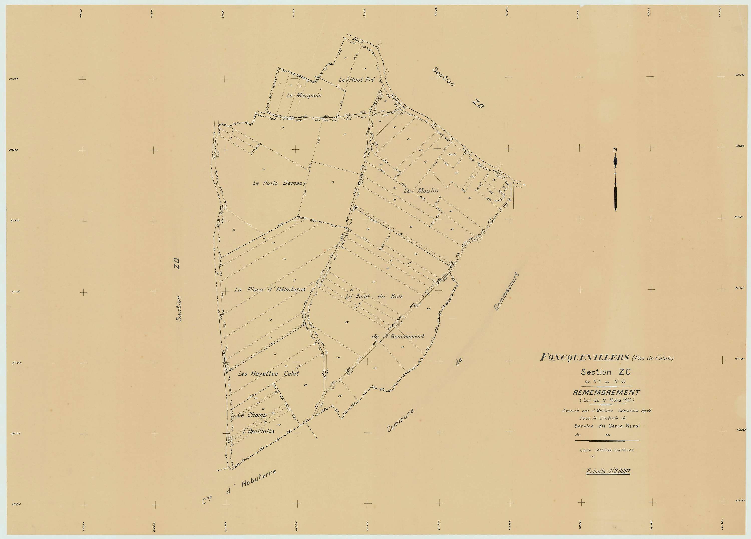 Foncquevillers - Plan de remembrement : section ZC.