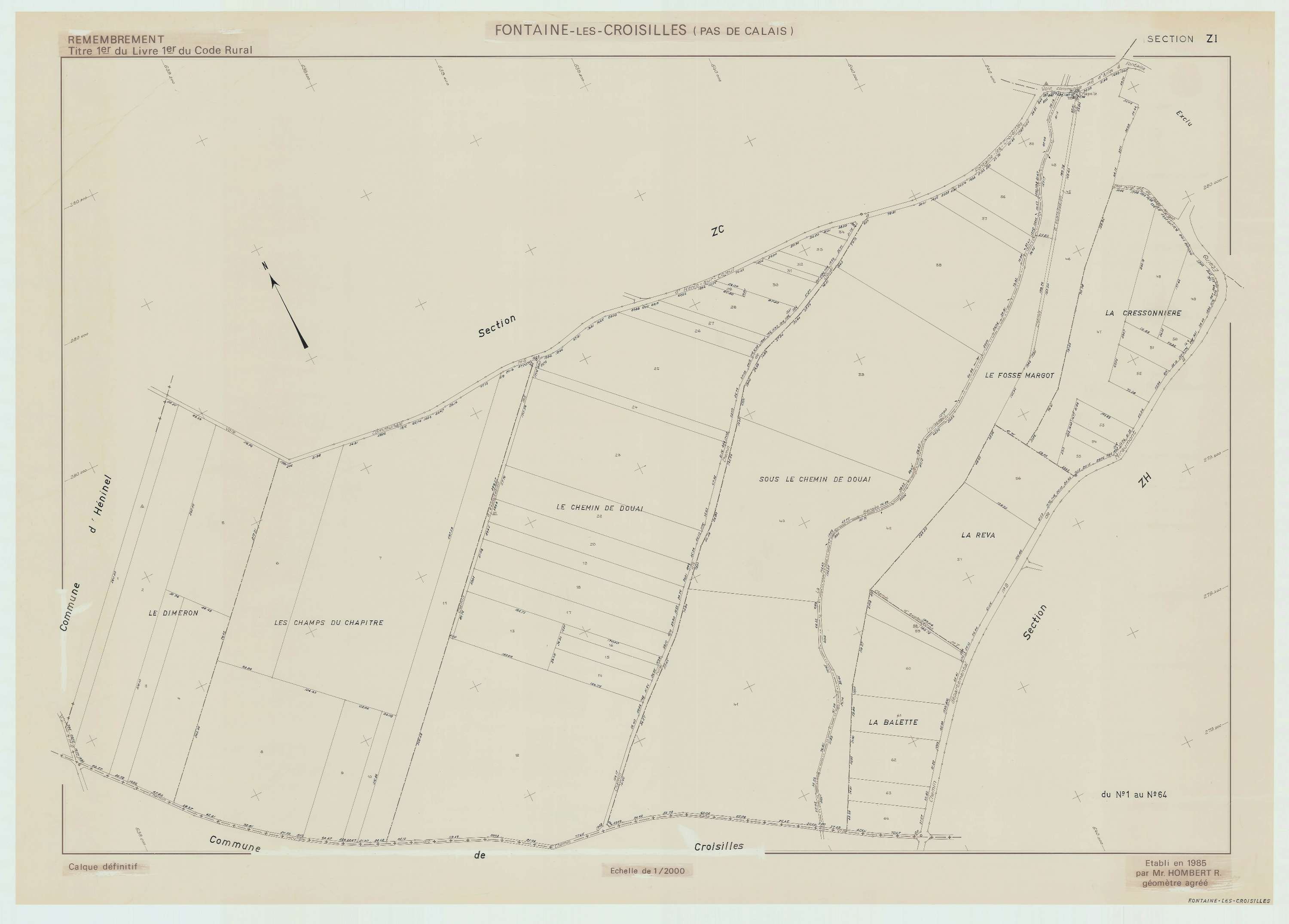Fontaine-lès-Croisilles - Plan de remembrement : section ZI.