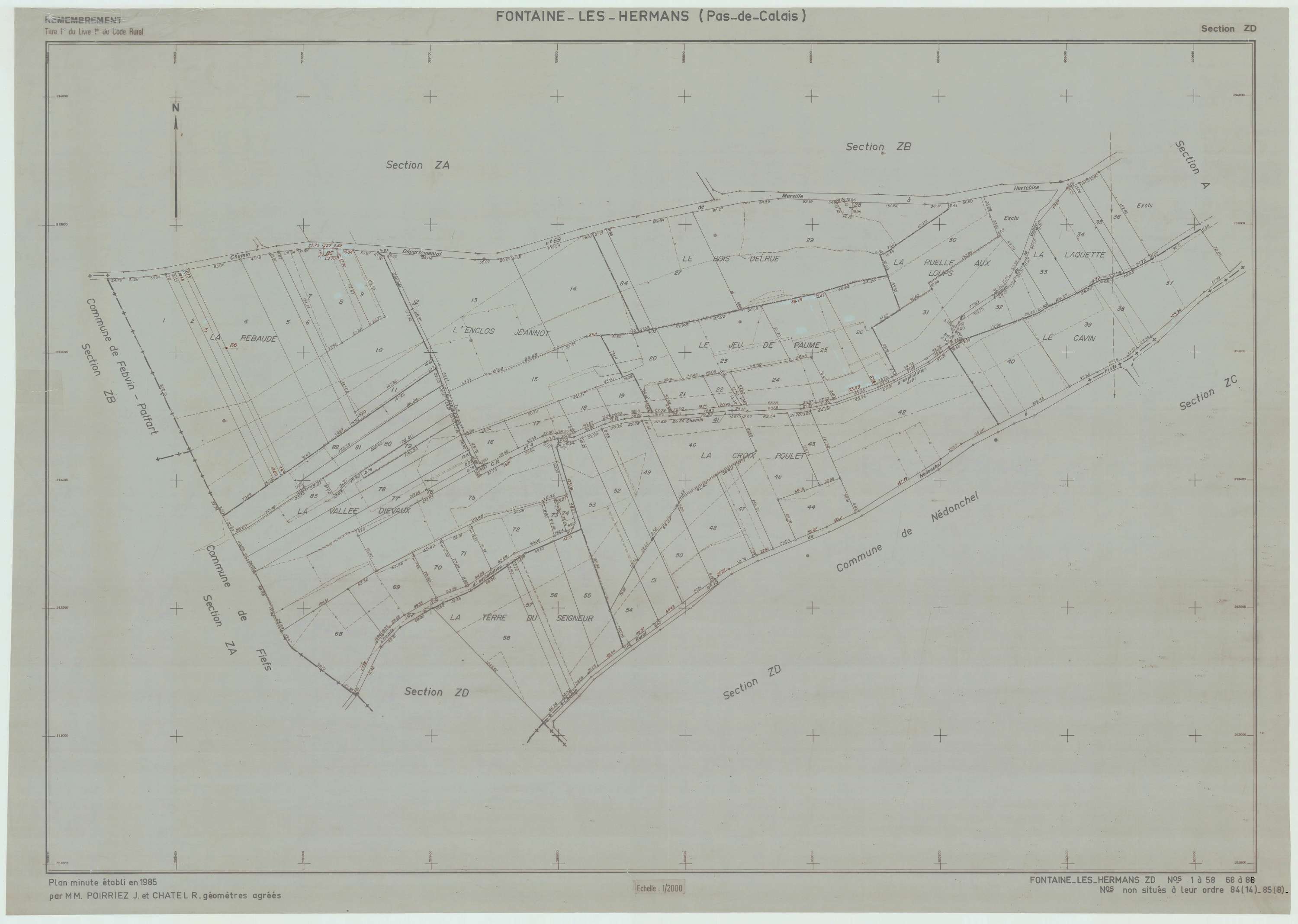 Fontaine-lès-Hermans - Plan de remembrement : section ZD.