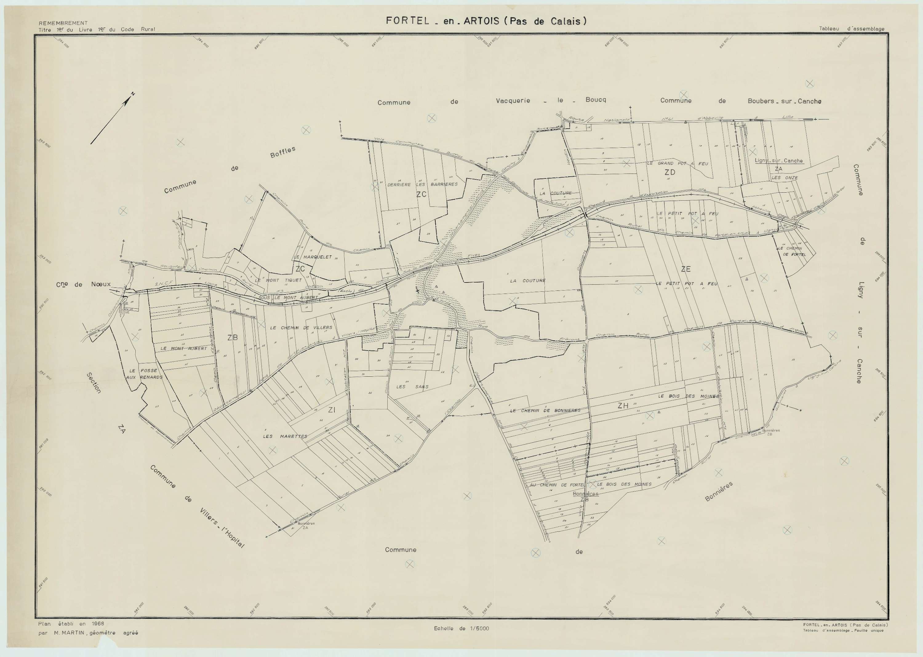 Fortel-en-Artois - Plan cadastral : tableau d'assemblage postérieur au remembrement.