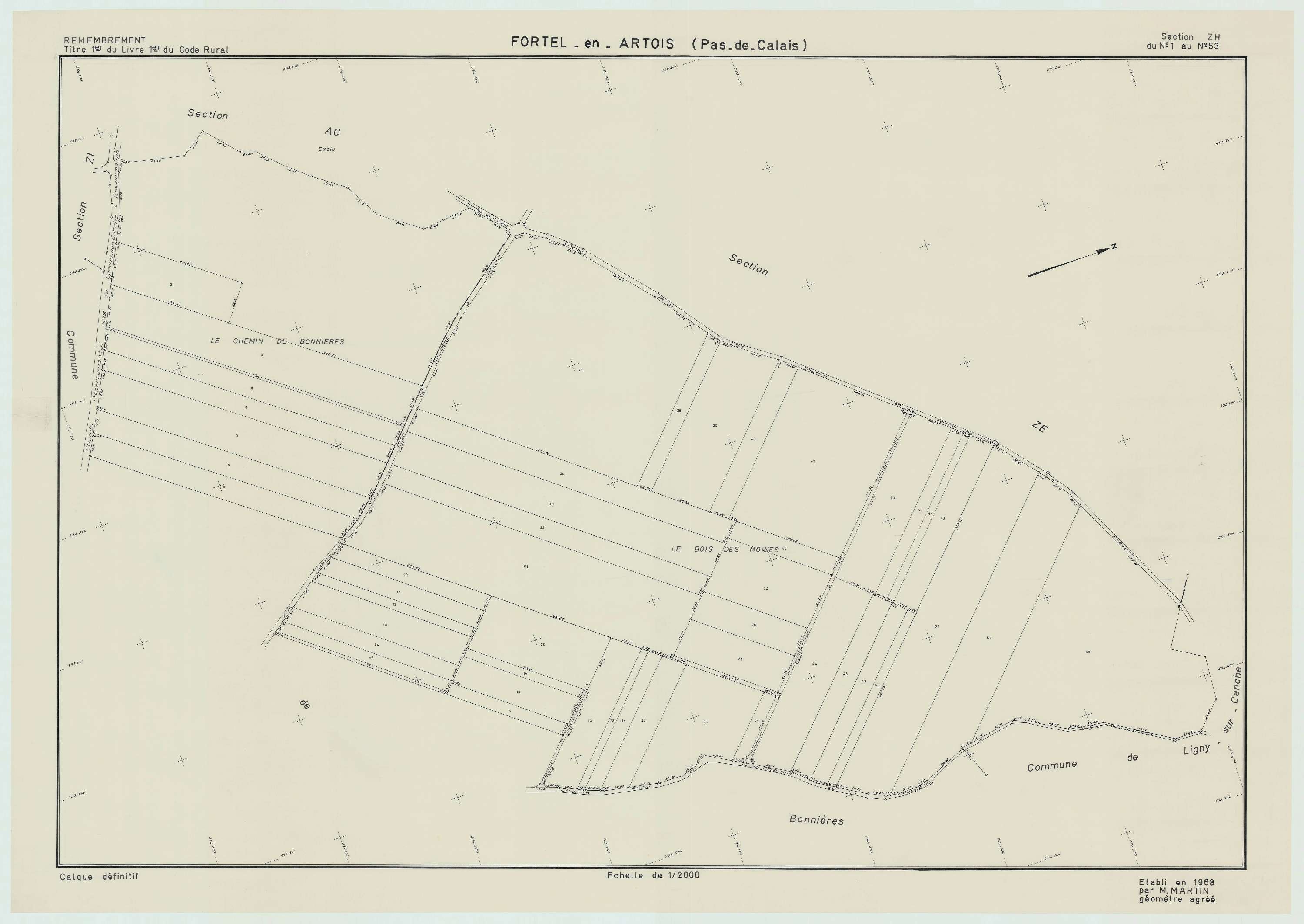 Fortel-en-Artois - Plan de remembrement : section ZH.