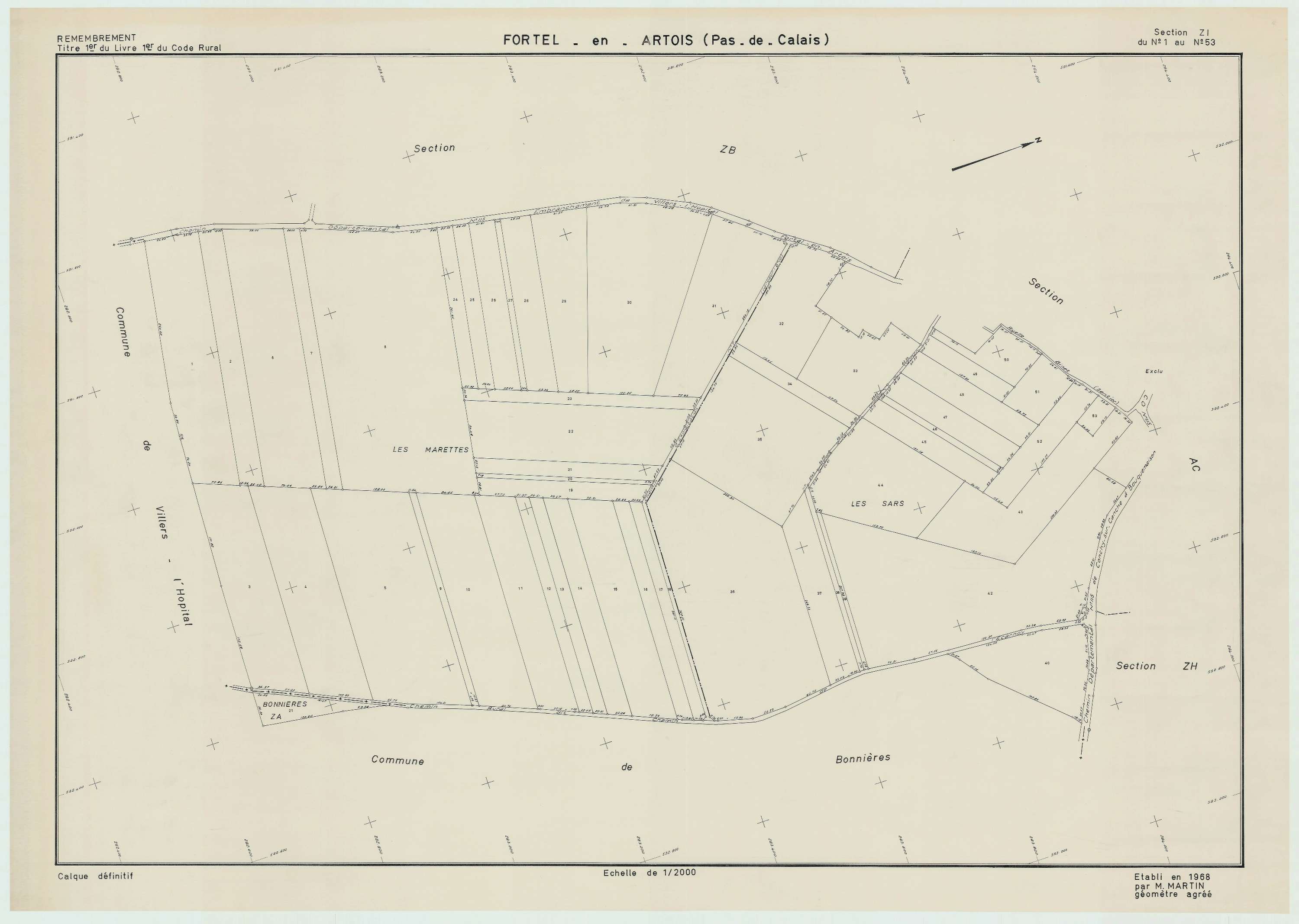 Fortel-en-Artois - Plan de remembrement : section ZI.