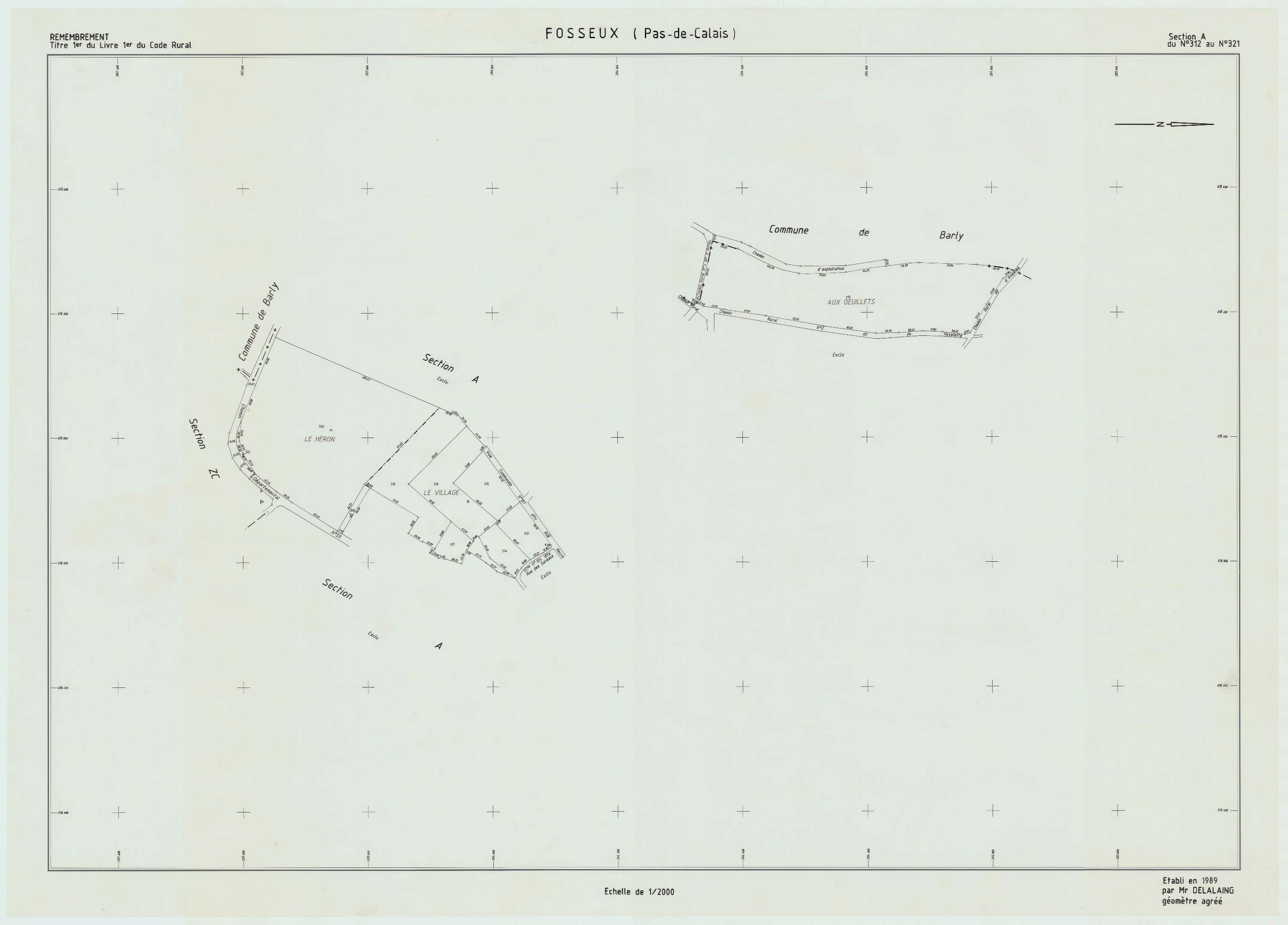 Fosseux - Plan de remembrement : section A.