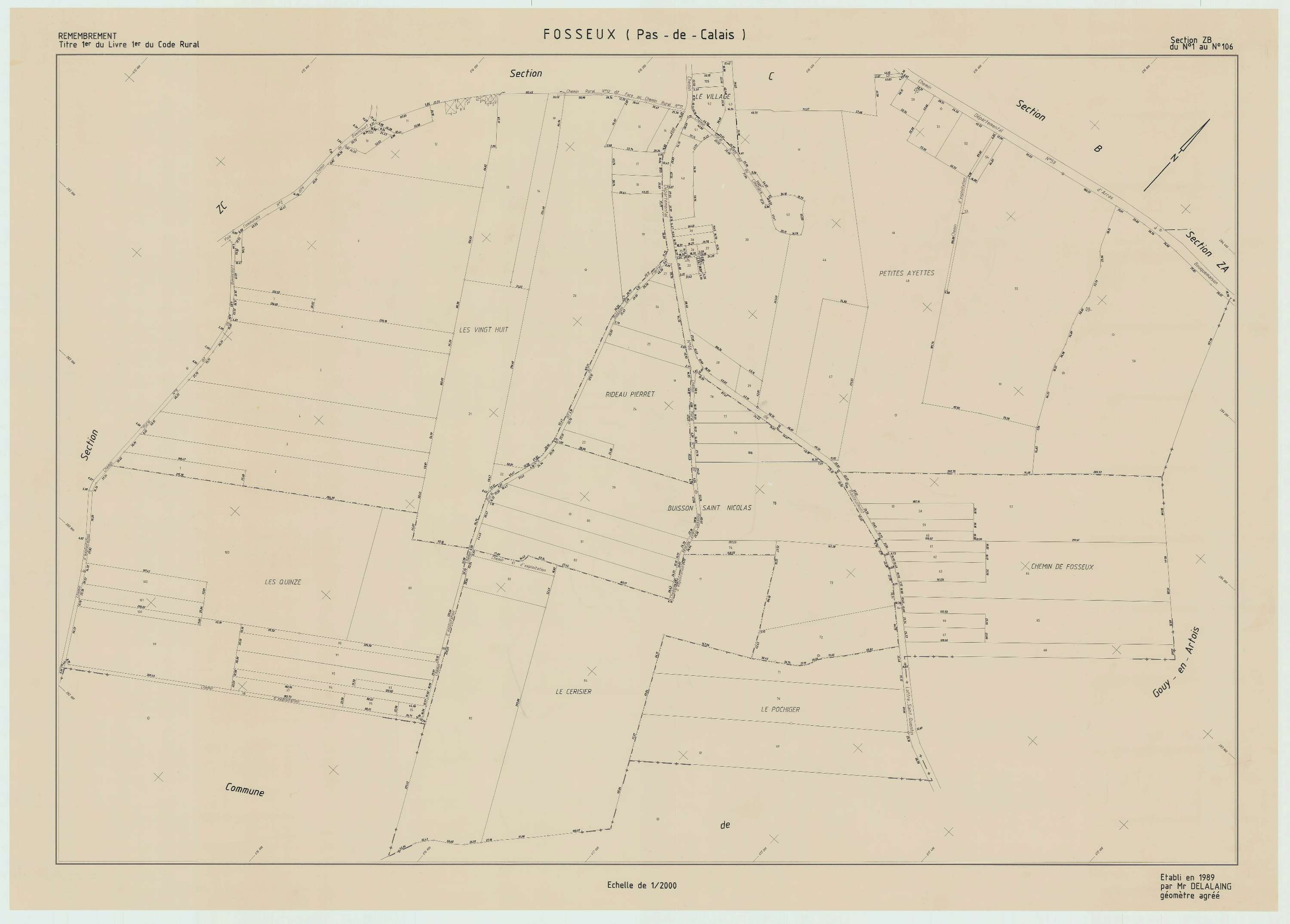 Fosseux - Plan de remembrement : section ZB.