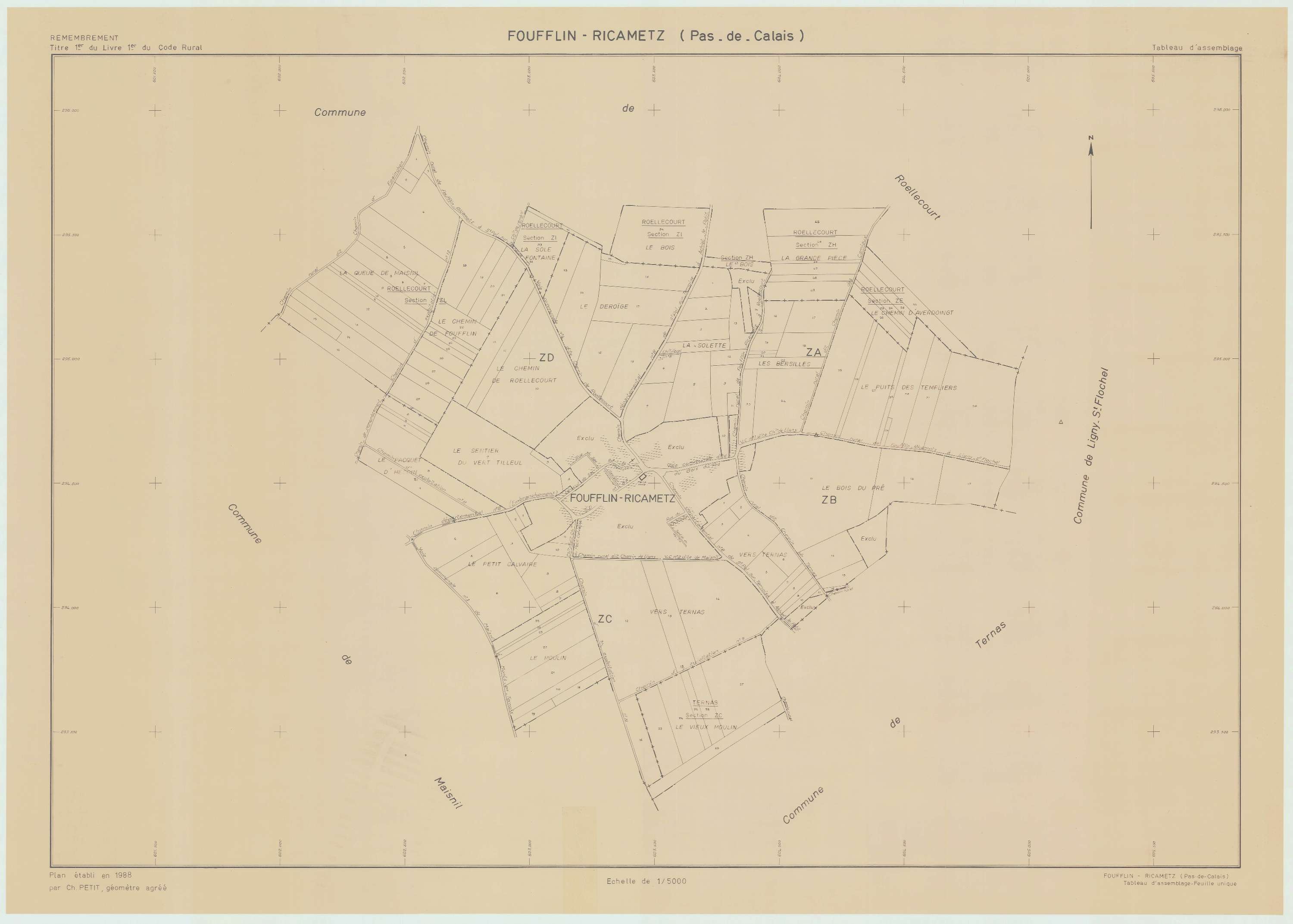 Foufflin-Ricametz - Plan cadastral : tableau d'assemblage postérieur au remembrement.