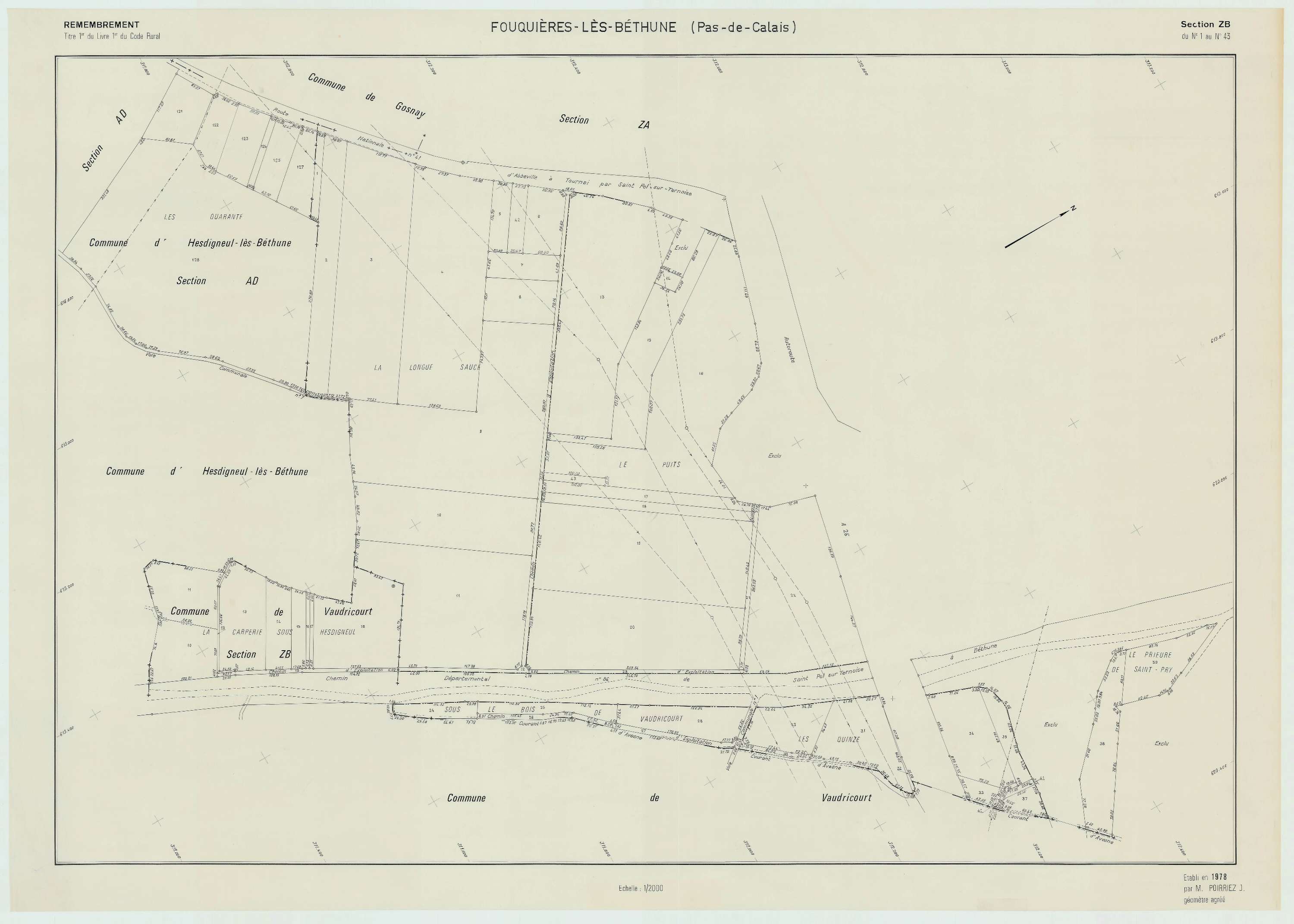 Fouquières-lès-Béthune - Plan de remembrement : section ZB.