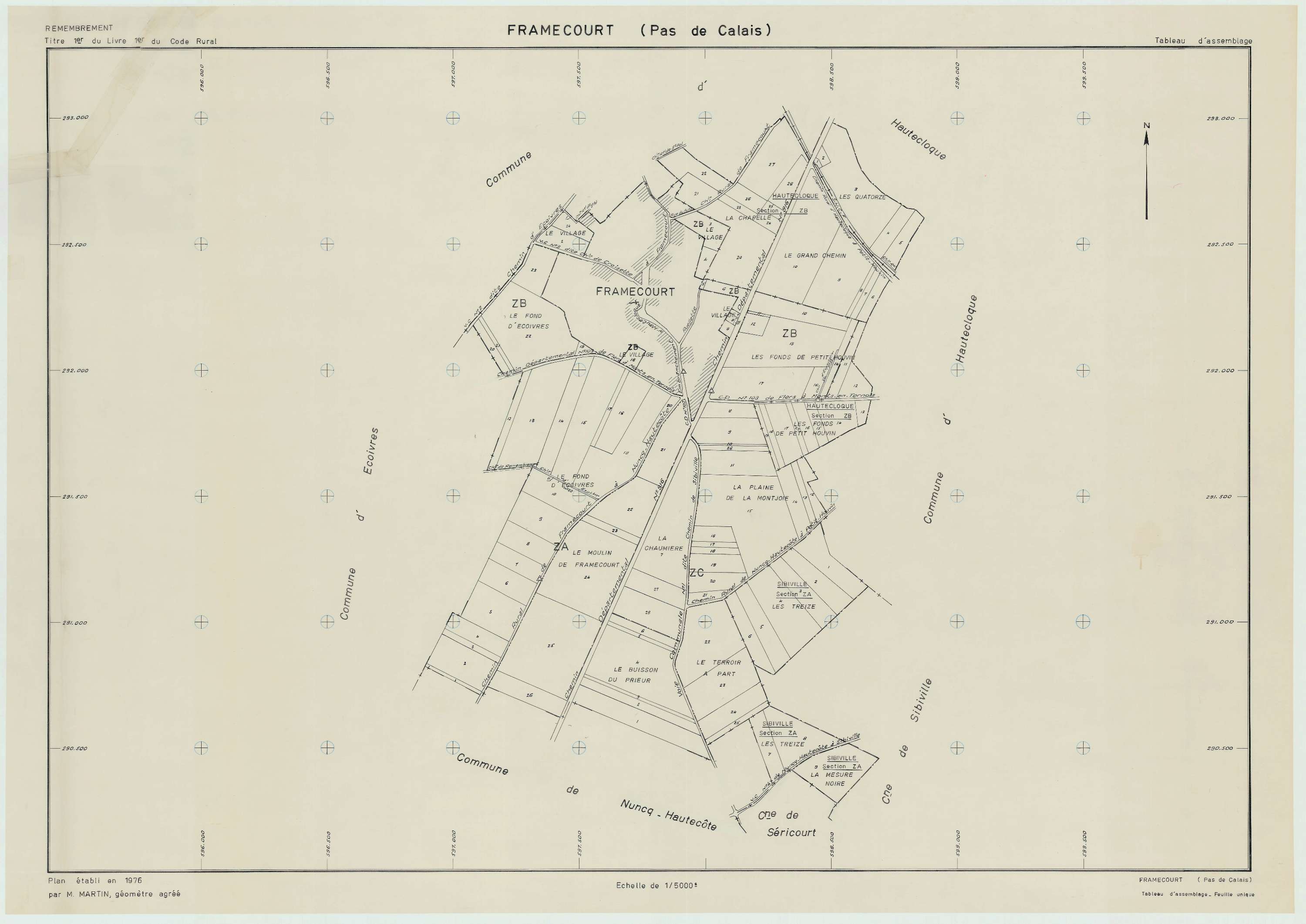 Framecourt - Plan cadastral : tableau d'assemblage postérieur au remembrement.