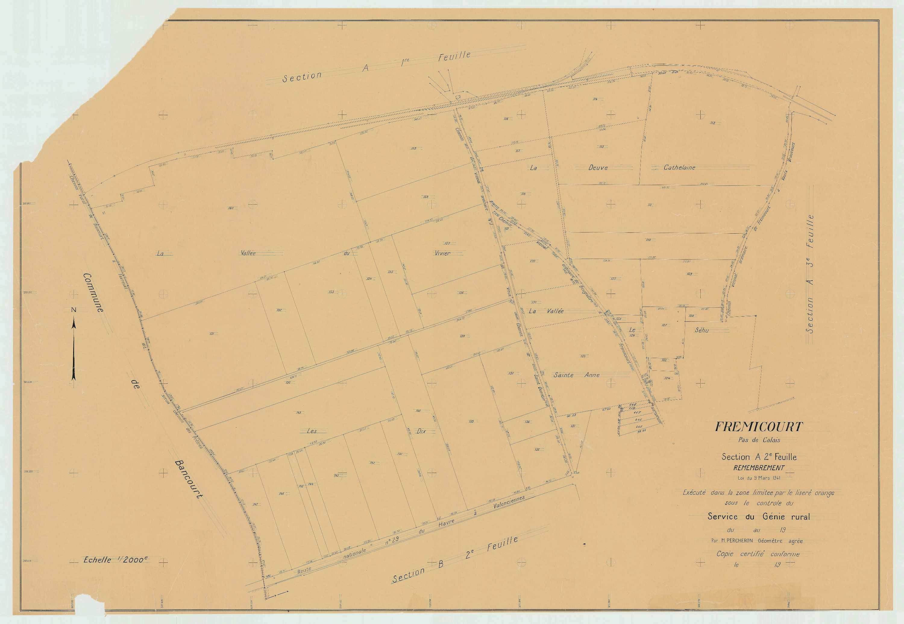 Frémicourt - Plan de remembrement : section A.