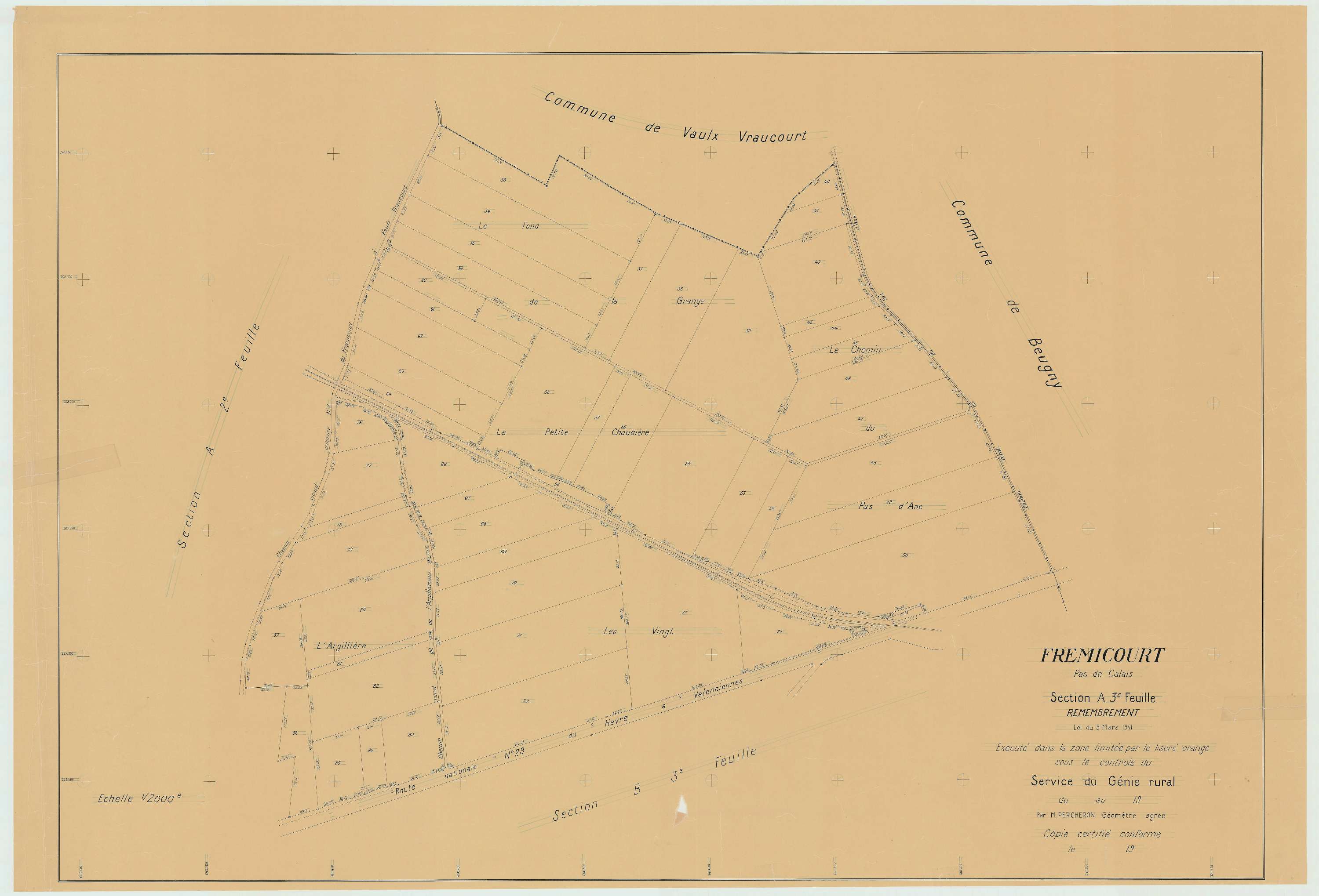Frémicourt - Plan de remembrement : section A.