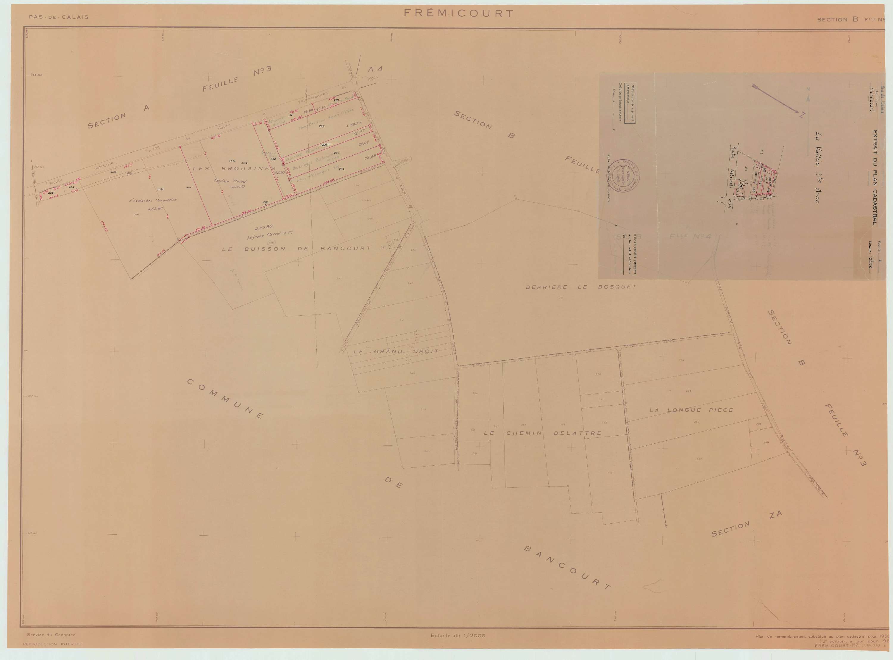 Frémicourt - Plan de remembrement : section B.