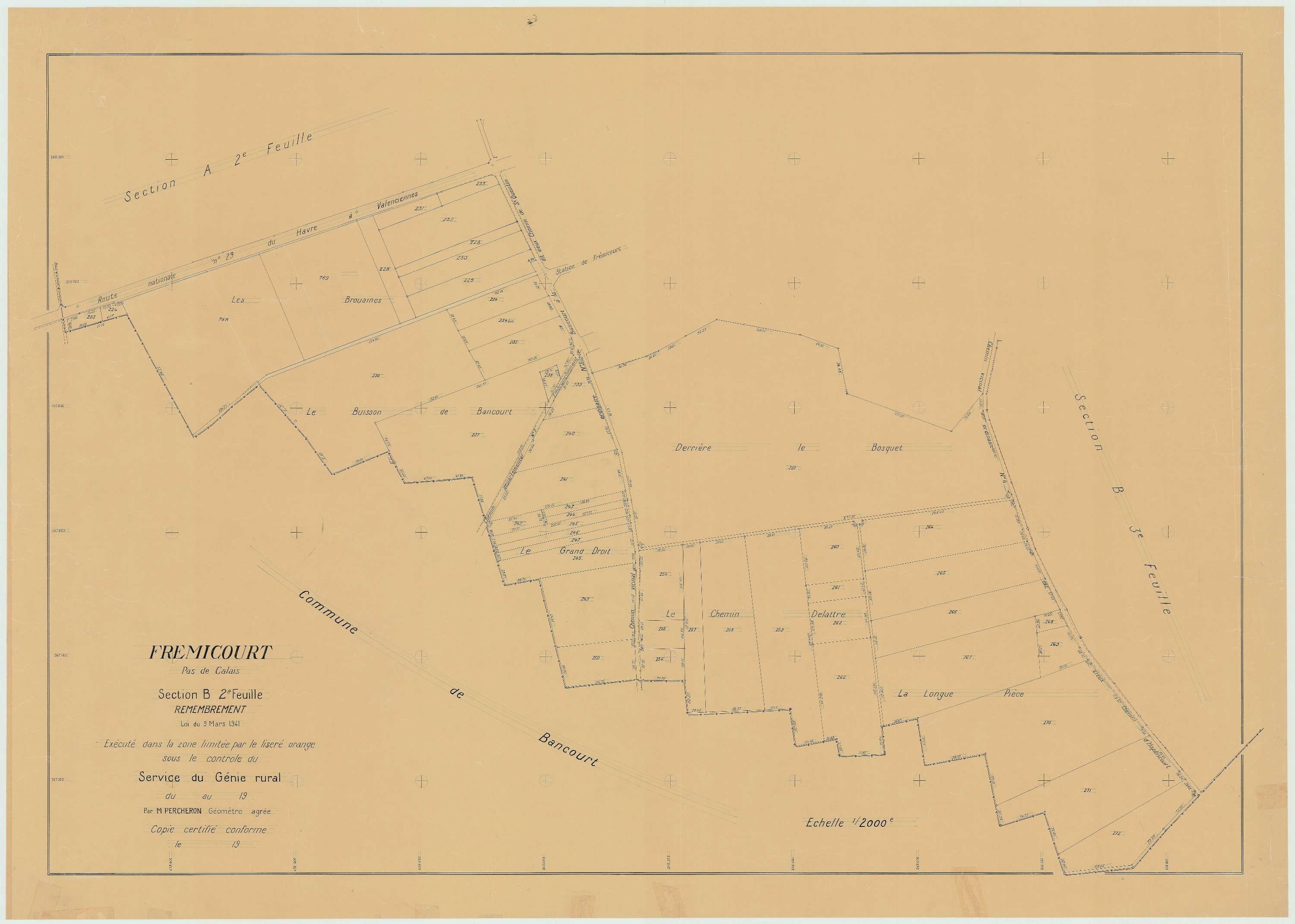 Frémicourt - Plan de remembrement : section B.