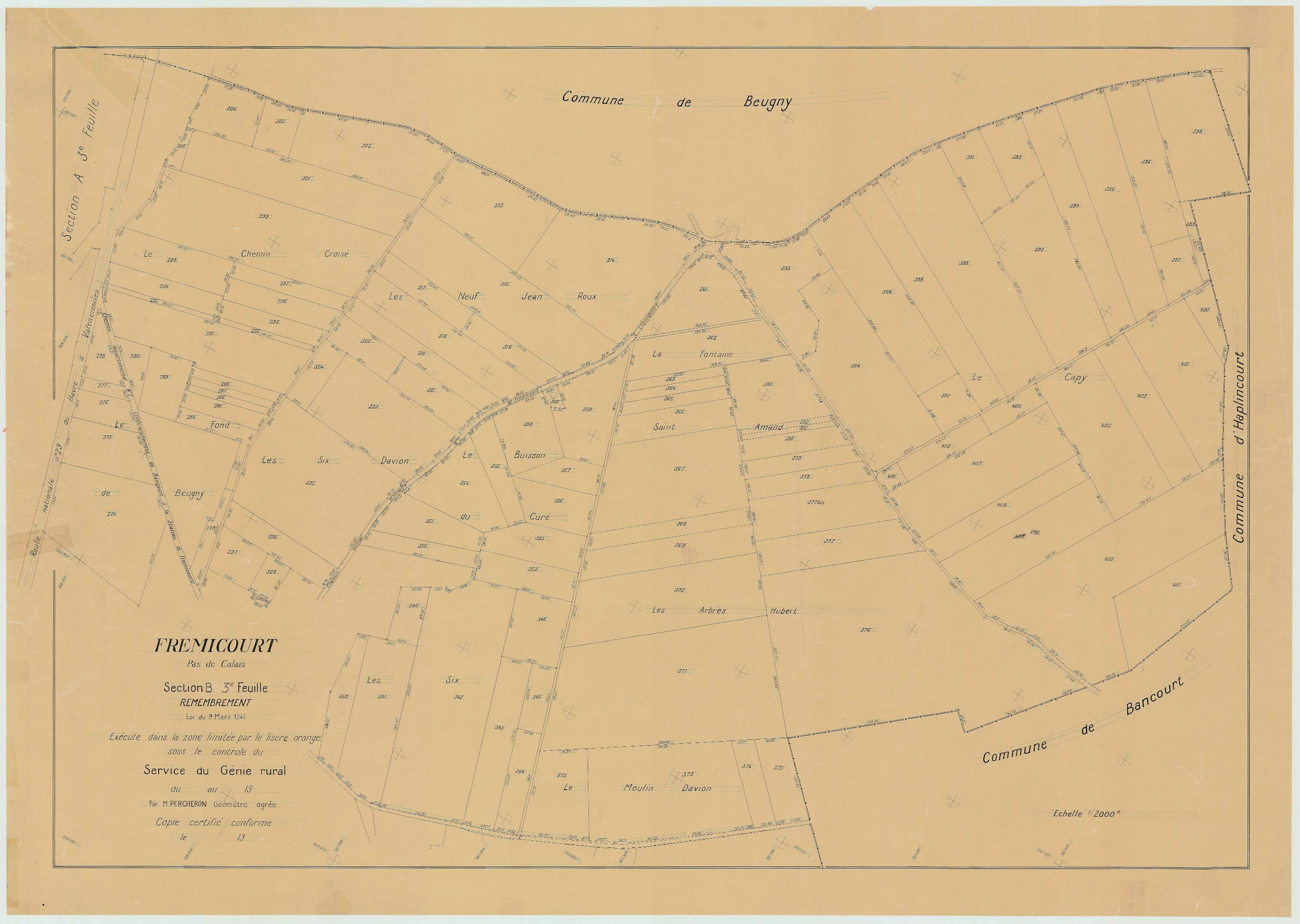 Frémicourt - Plan de remembrement : section B.