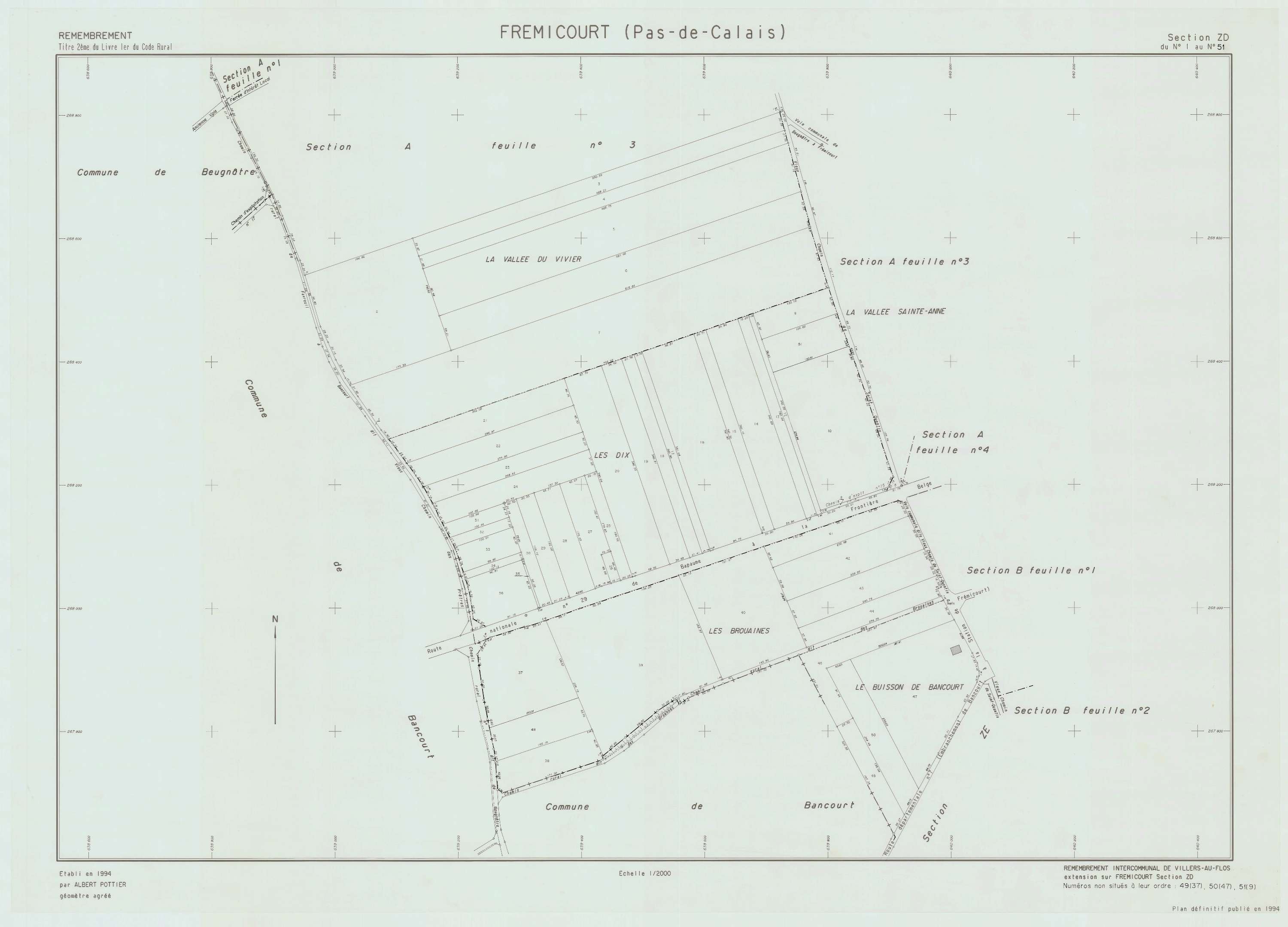 Frémicourt - Plan de remembrement : section ZD.
