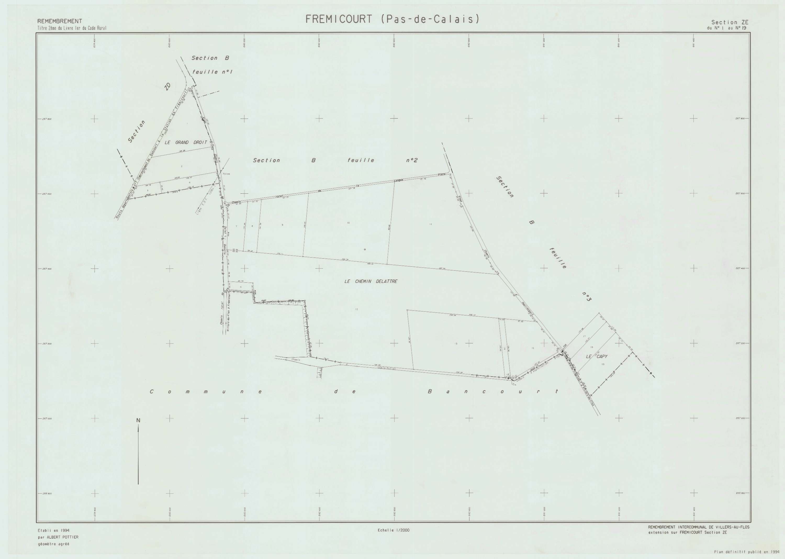Frémicourt - Plan de remembrement : section ZE.