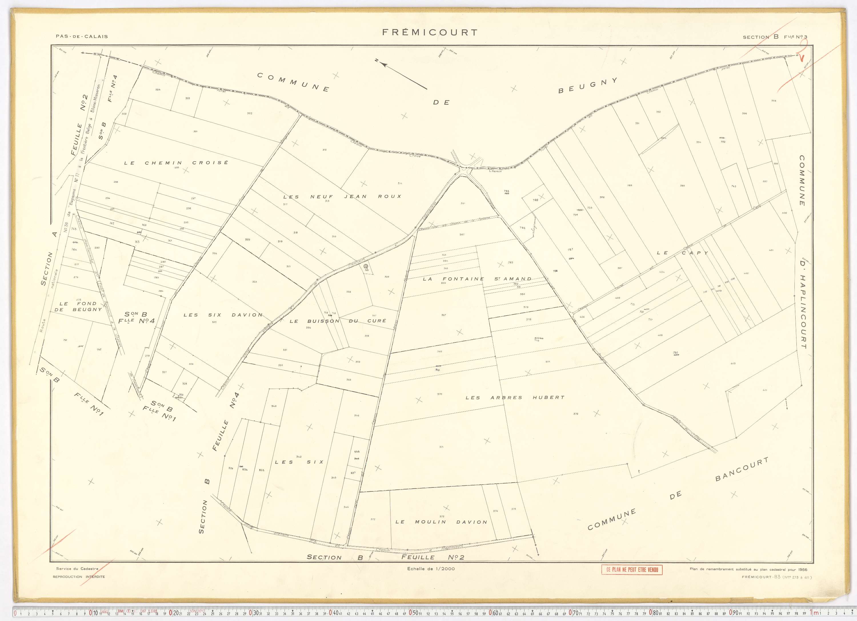 Frémicourt - Section B, feuille 3.