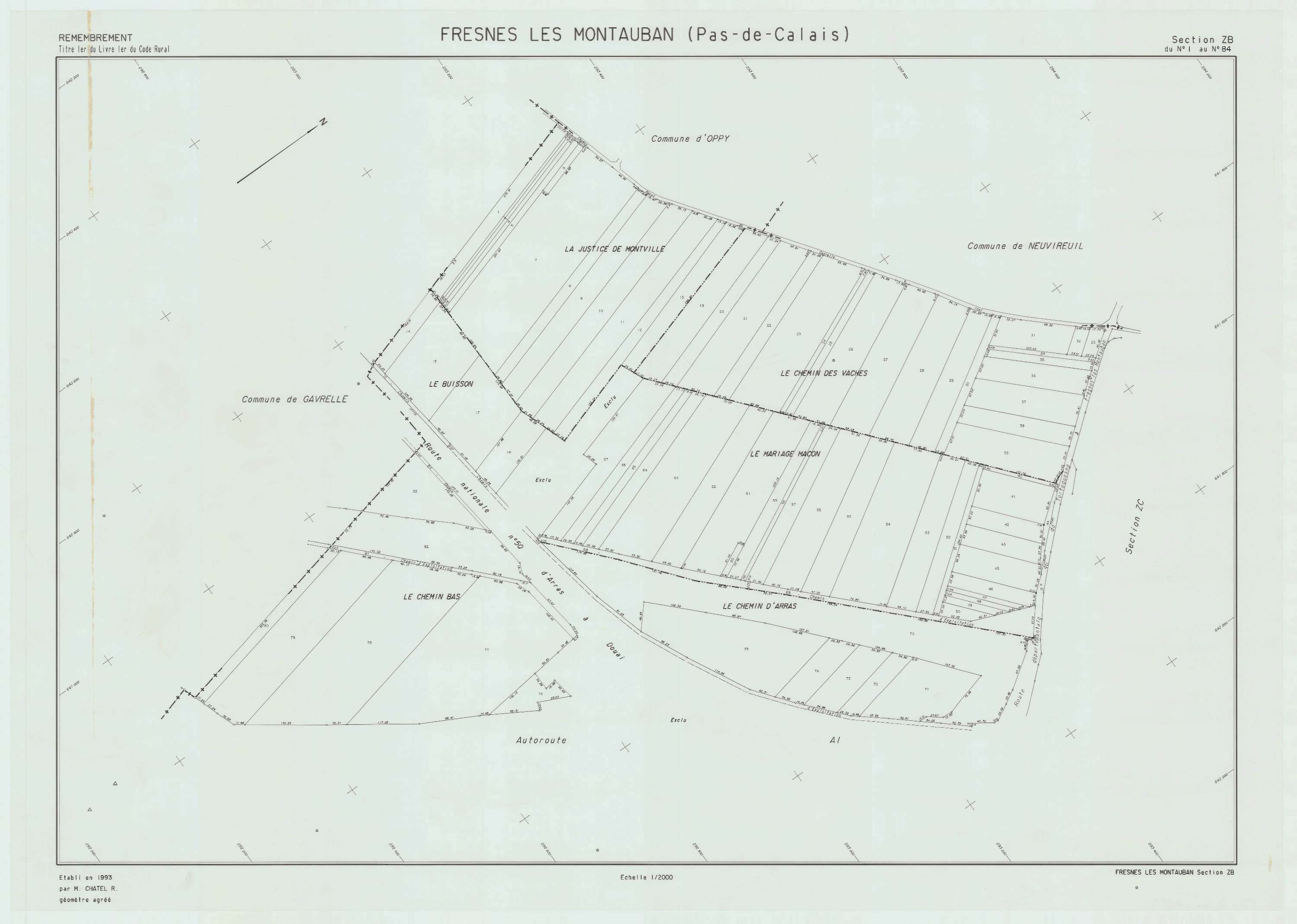 Fresnes-lès-Montauban - Plan de remembrement : section ZB.