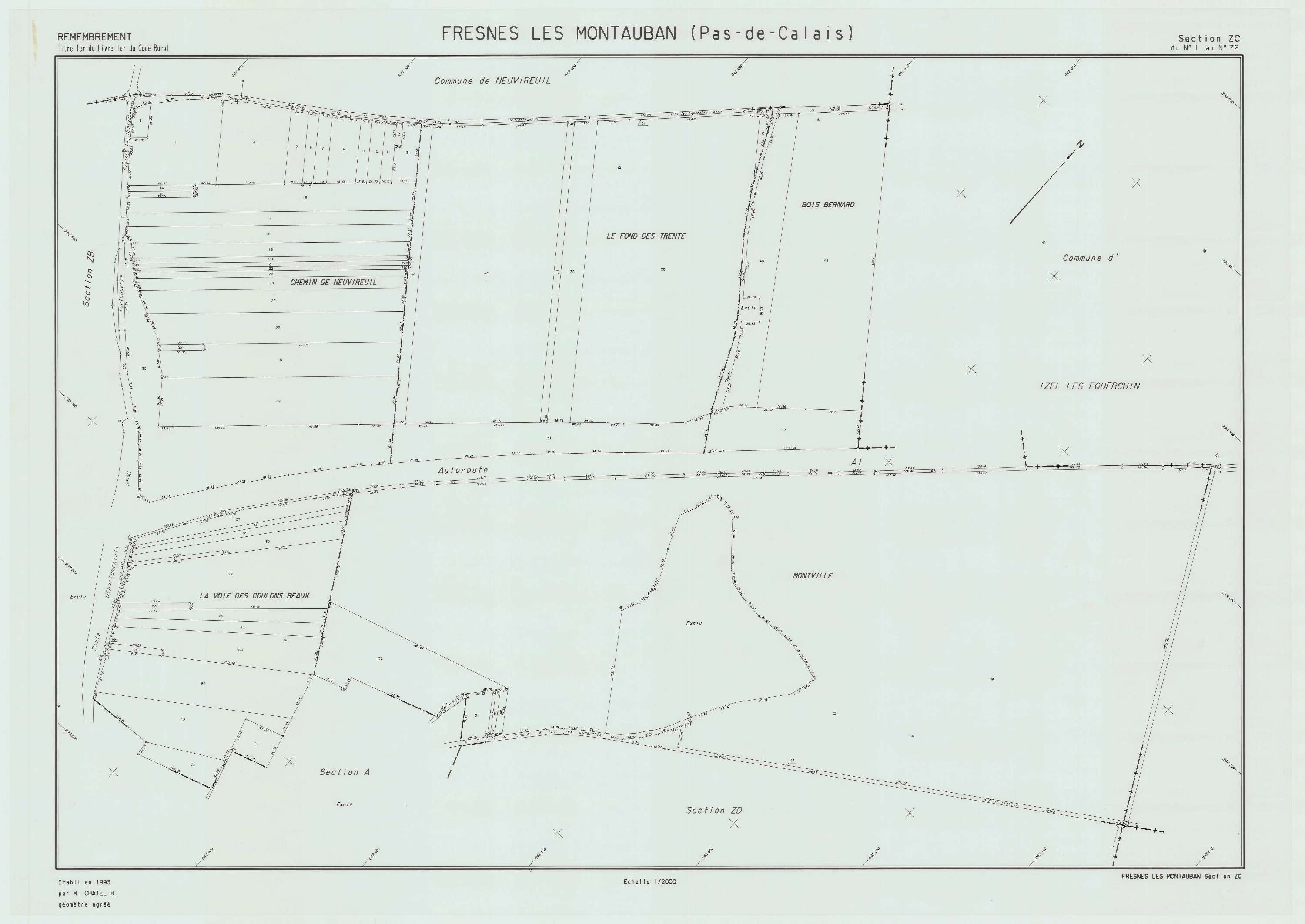 Fresnes-lès-Montauban - Plan de remembrement : section ZC.