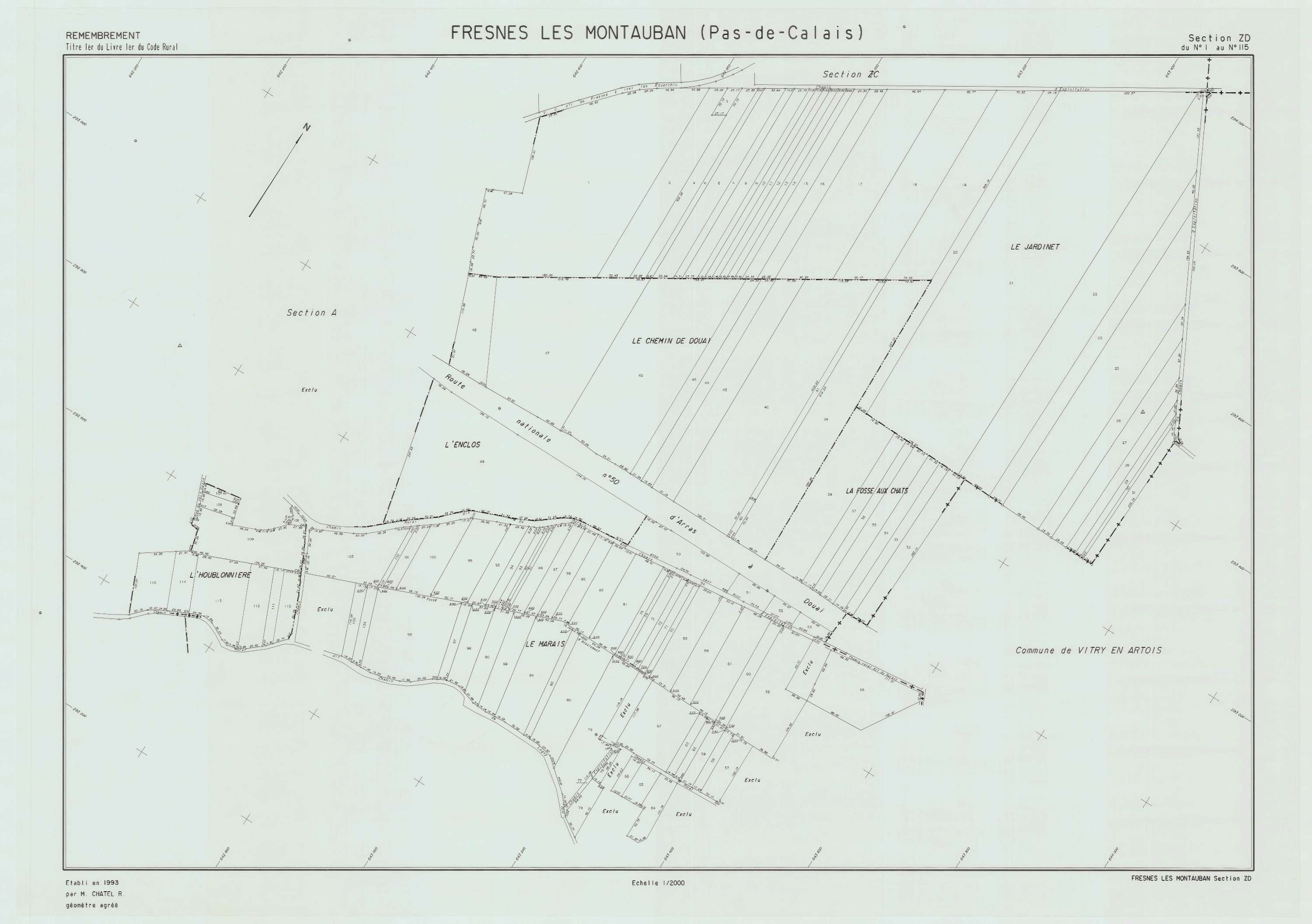 Fresnes-lès-Montauban - Plan de remembrement : section ZD.