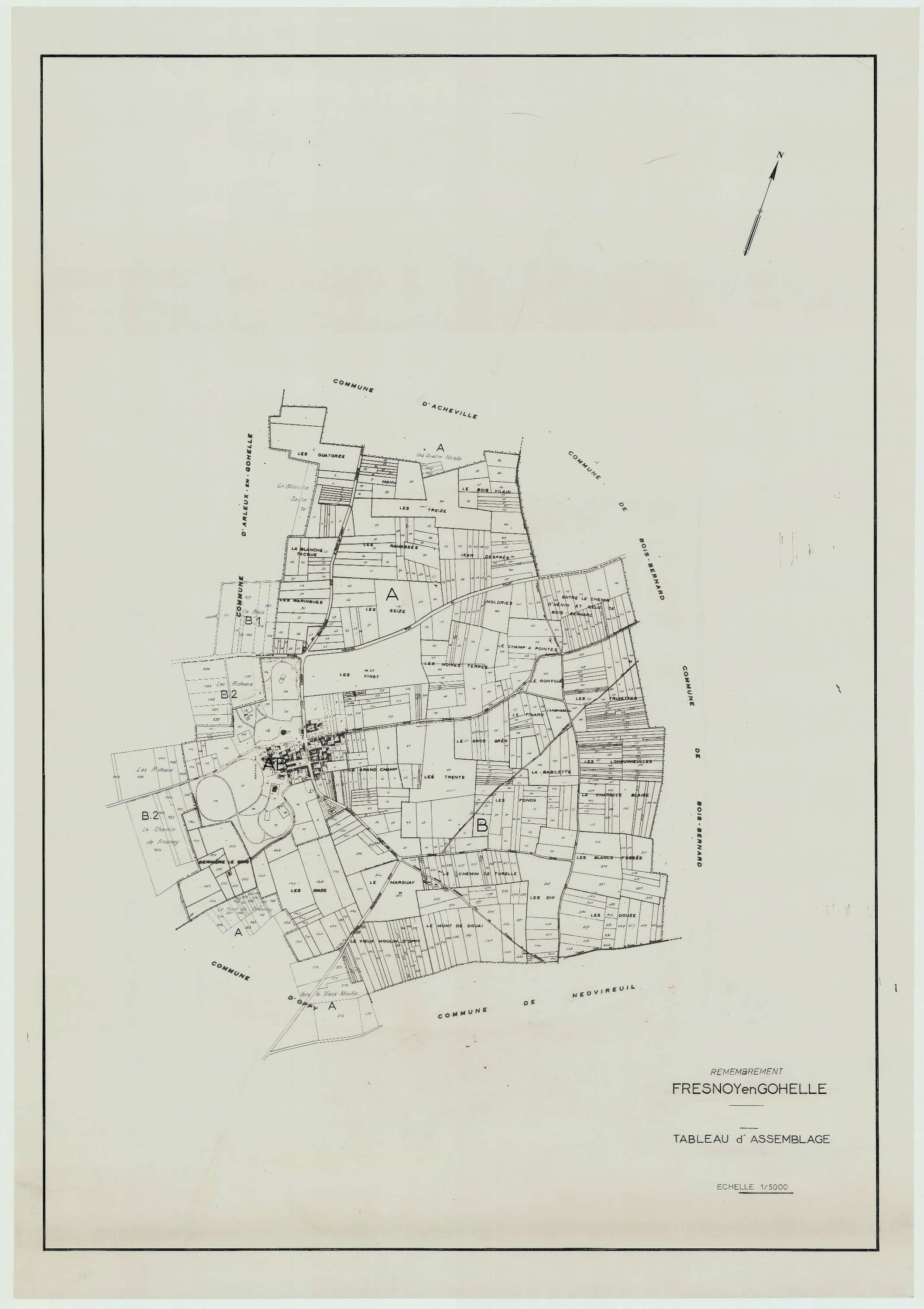 Fresnoy - Plan cadastral : tableau d'assemblage antérieur au remembrement.