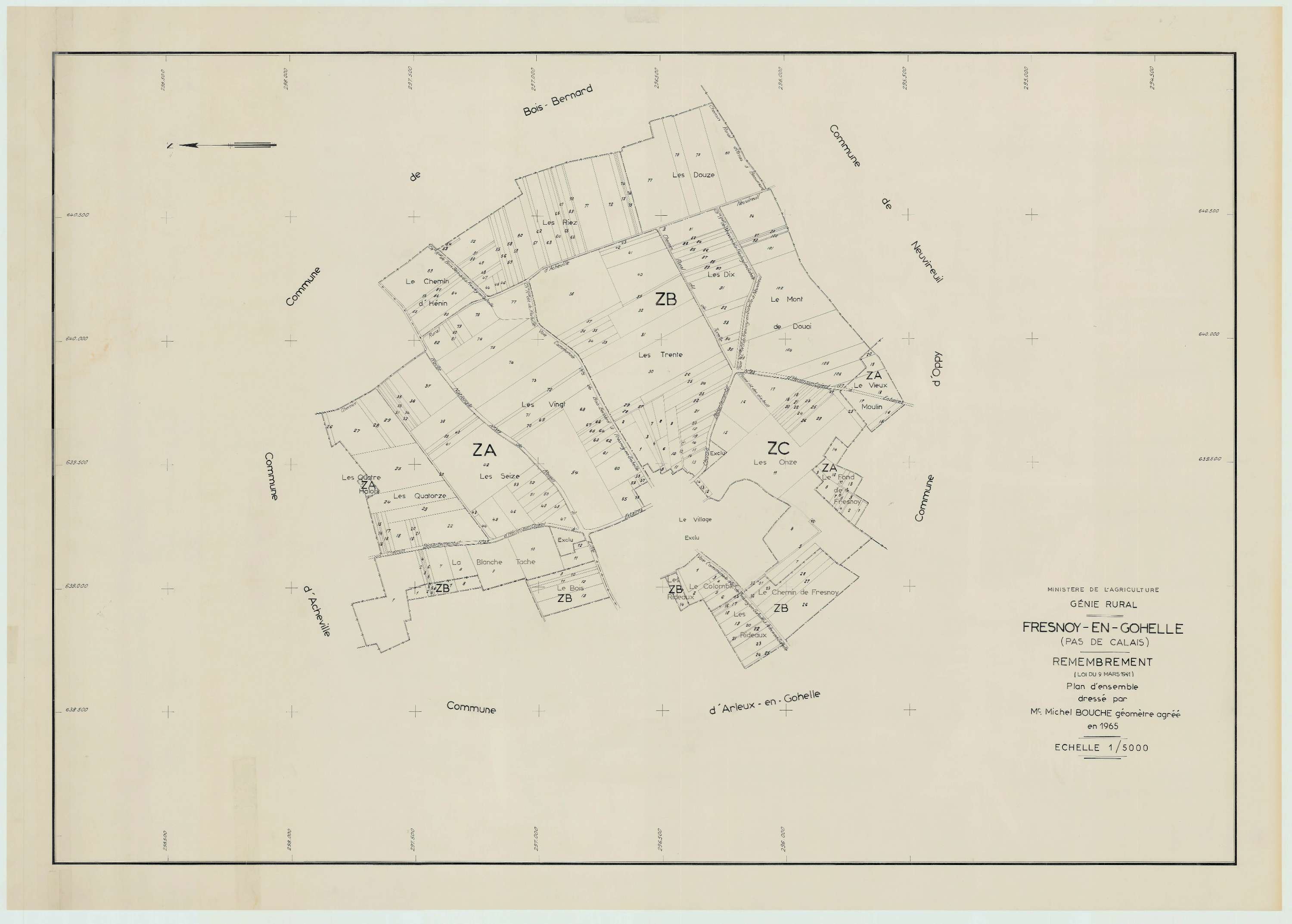 Fresnoy - Plan cadastral : tableau d'assemblage postérieur au remembrement.