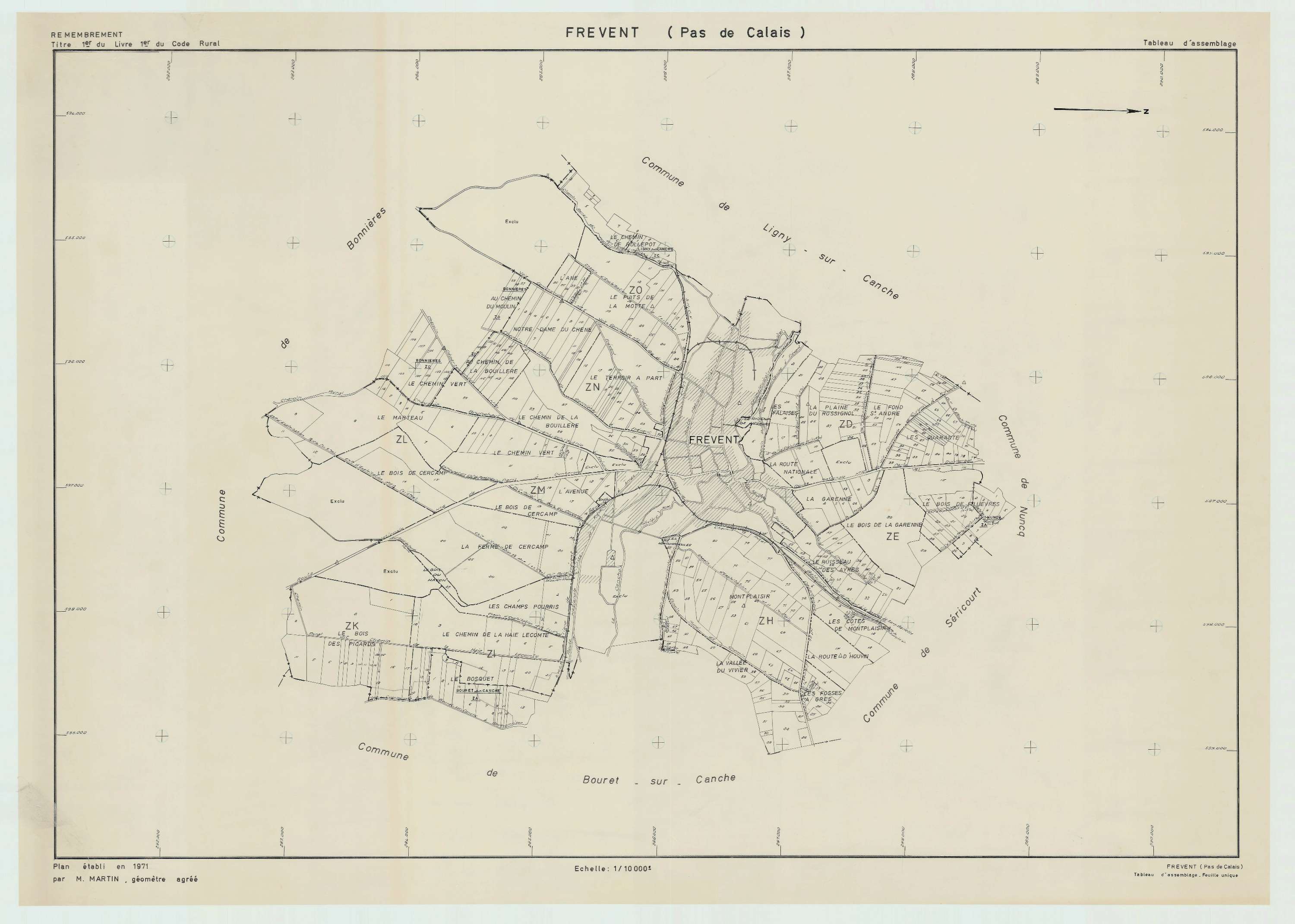 Frévent - Plan cadastral : tableau d'assemblage antérieur au remembrement.