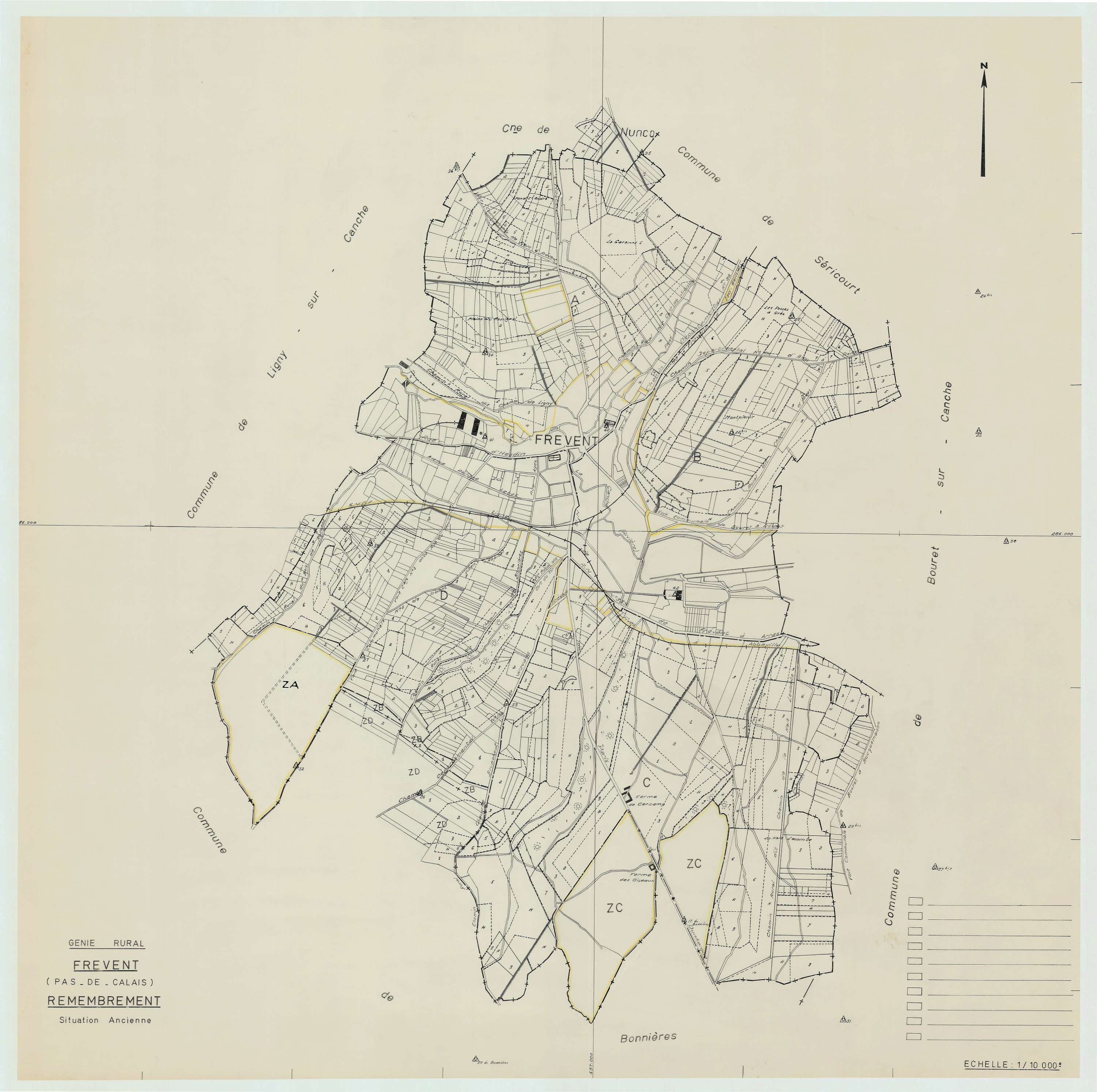 Frévent - Plan cadastral : tableau d'assemblage postérieur au remembrement.