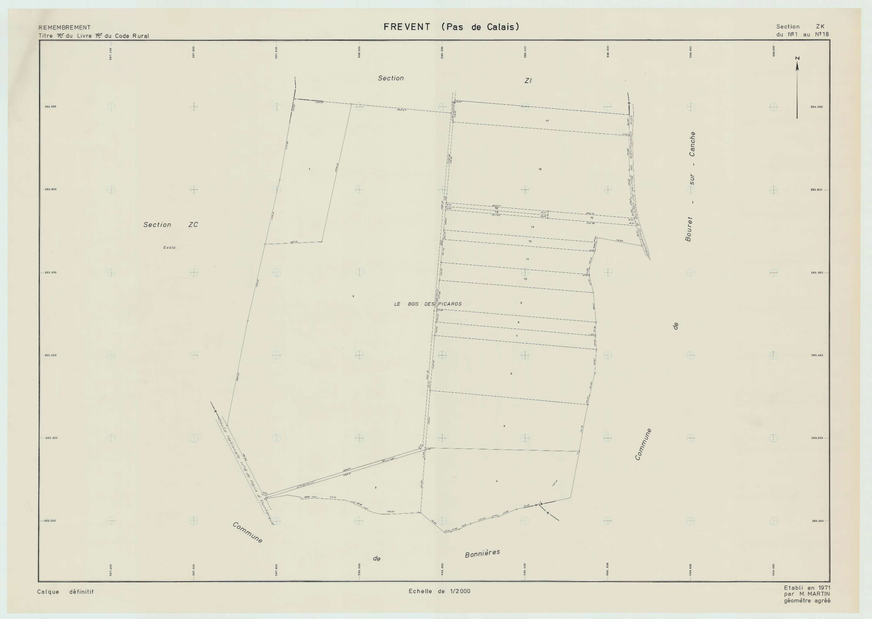 Frévent - Plan de remembrement : section ZK.