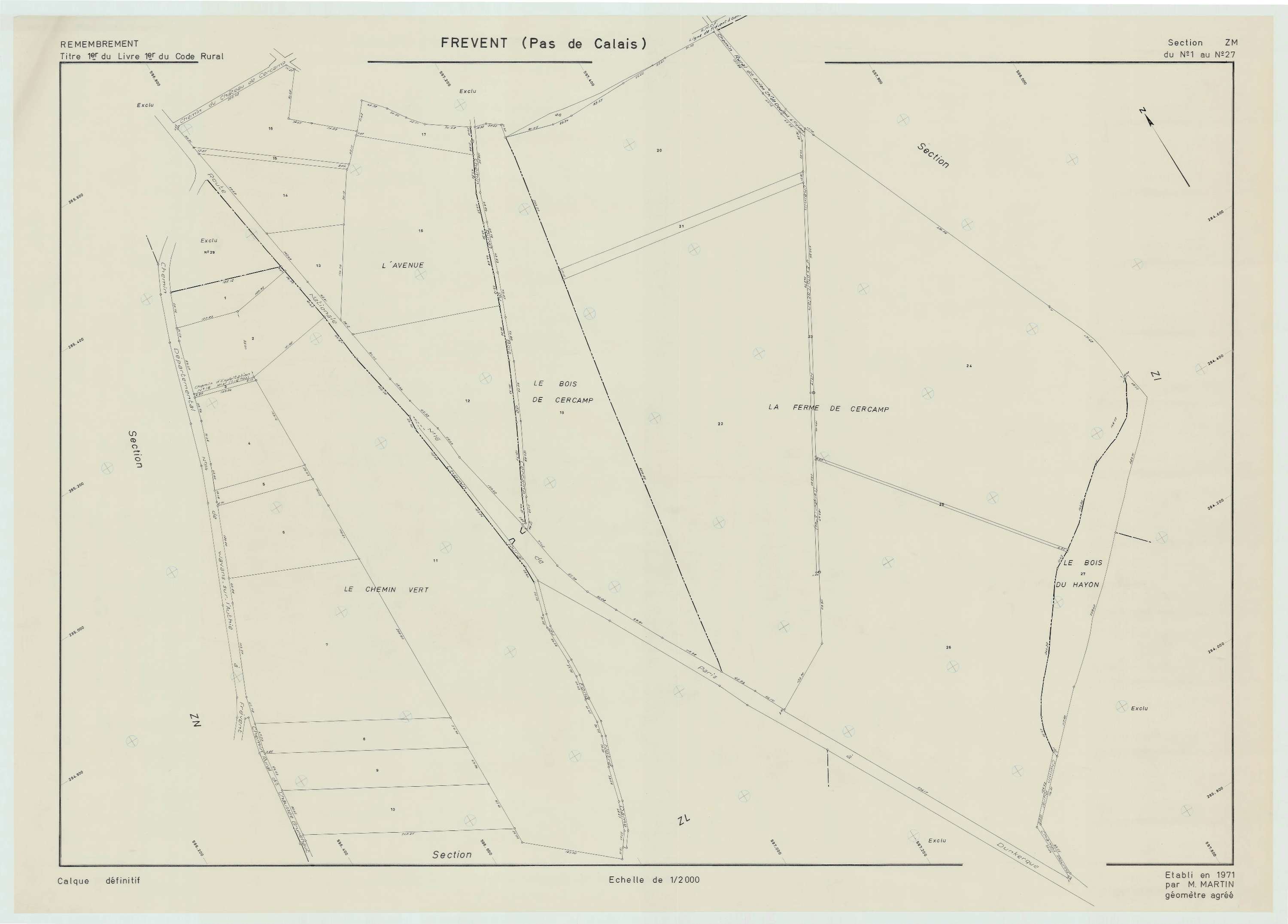 Frévent - Plan de remembrement : section ZM.
