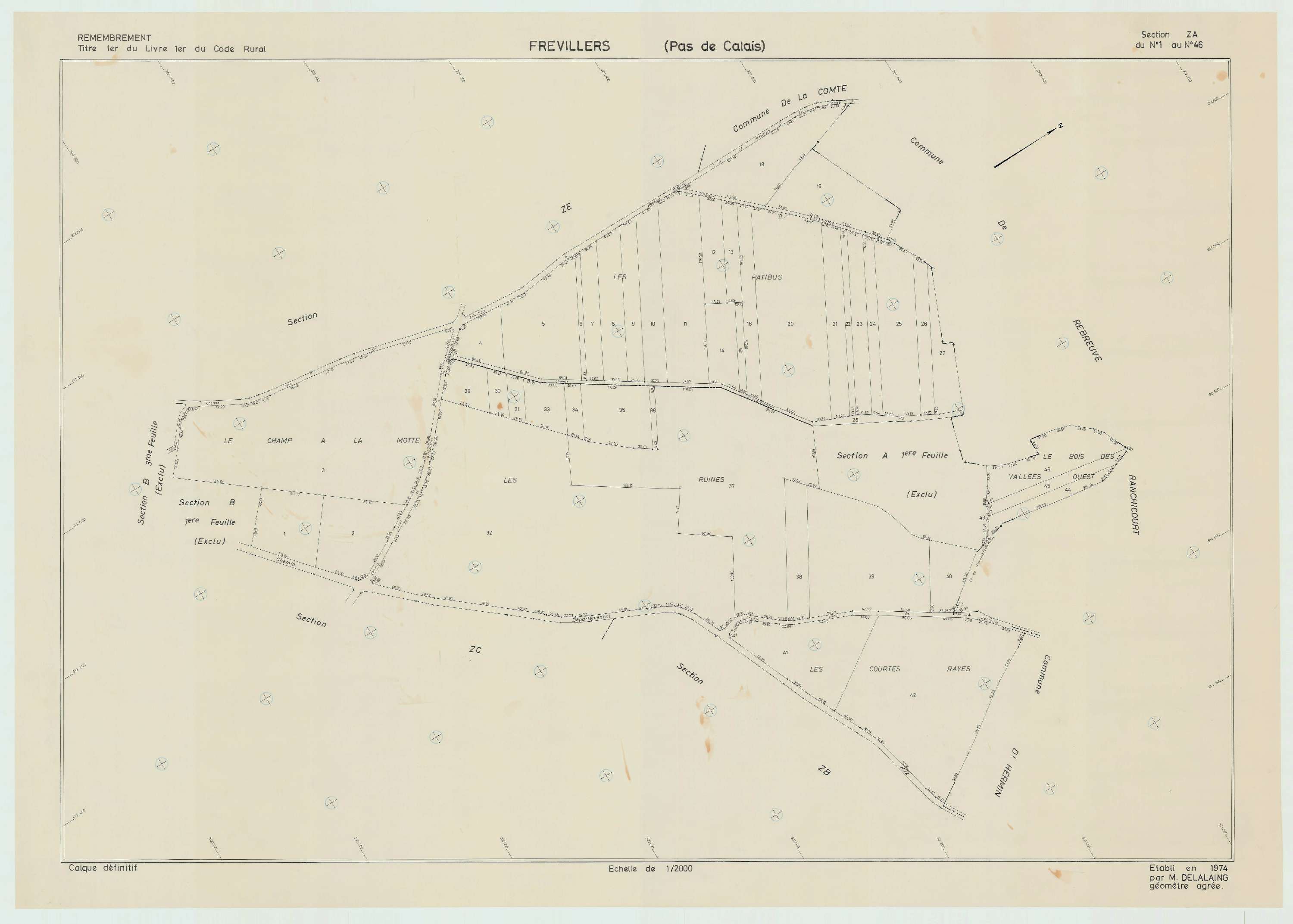 Frévillers - Plan de remembrement : section ZA.