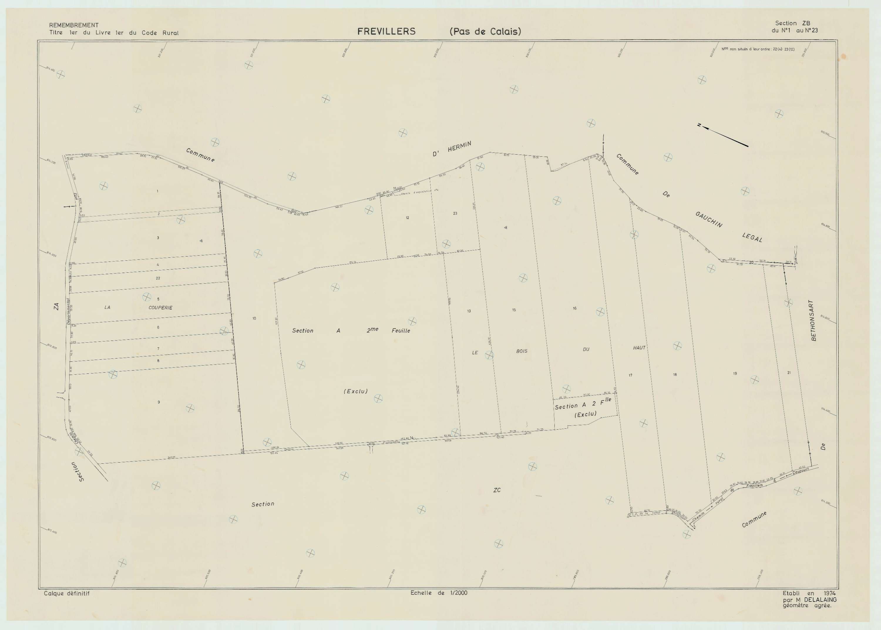 Frévillers - Plan de remembrement : section ZB.