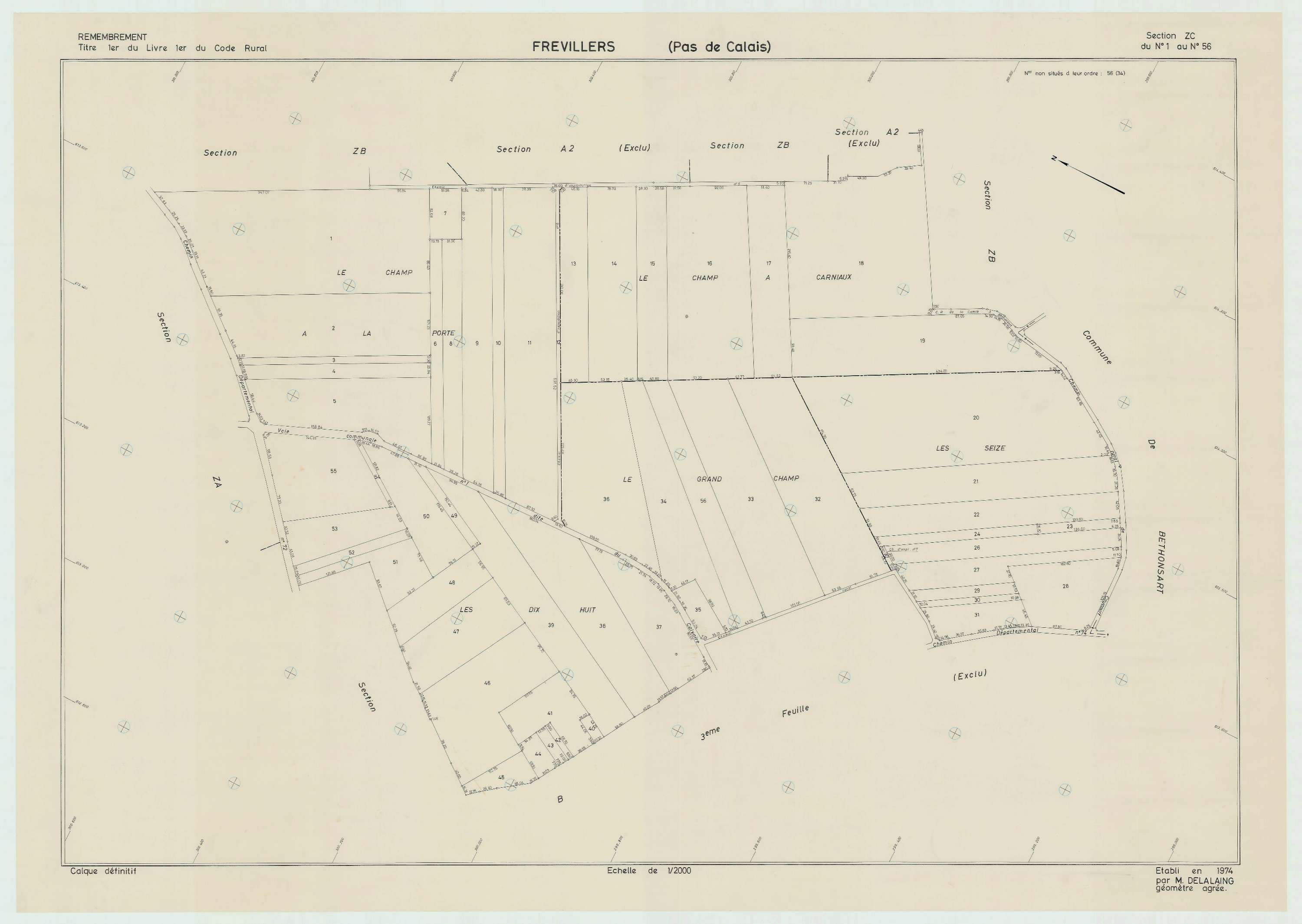 Frévillers - Plan de remembrement : section ZC.