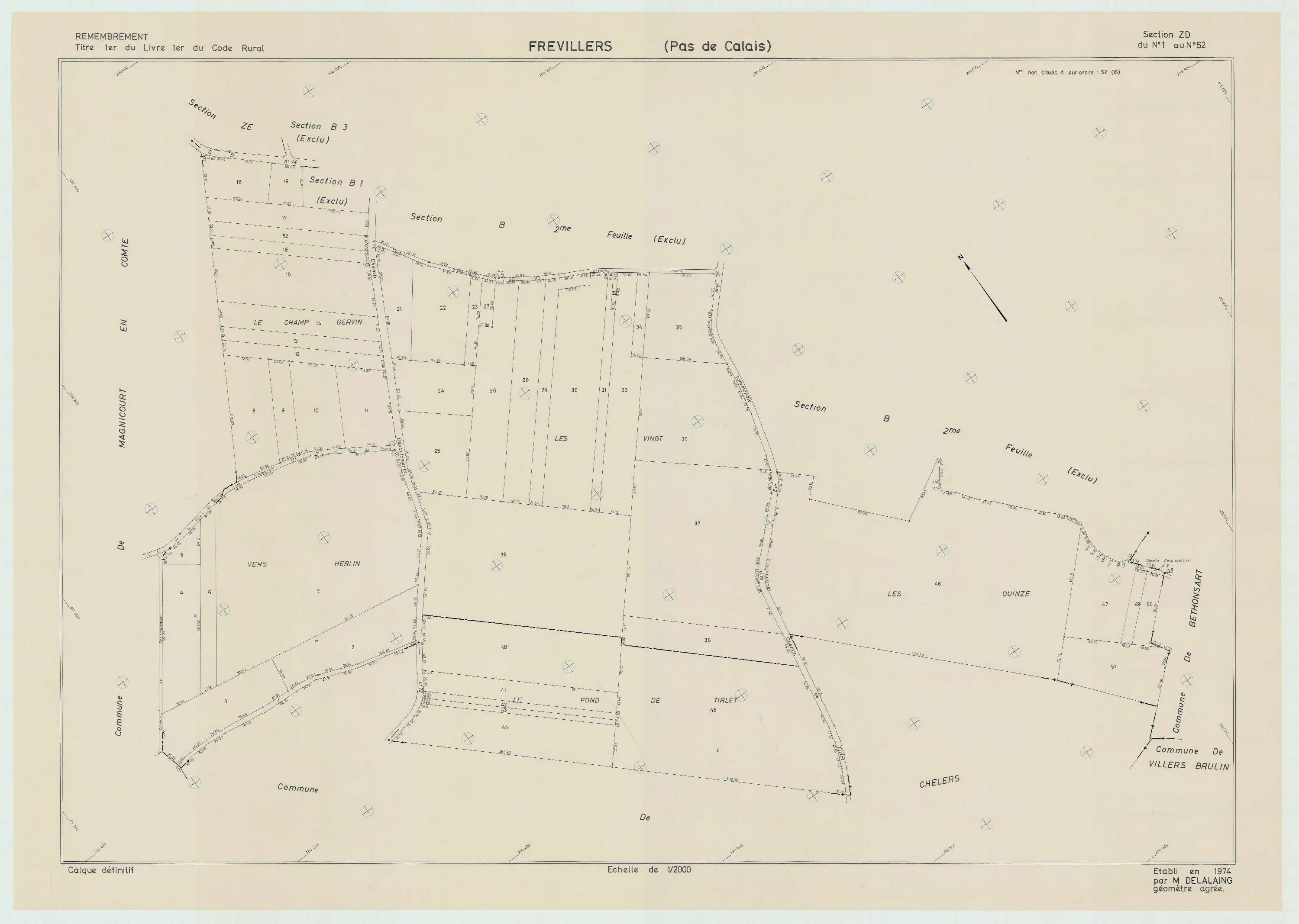Frévillers - Plan de remembrement : section ZD.