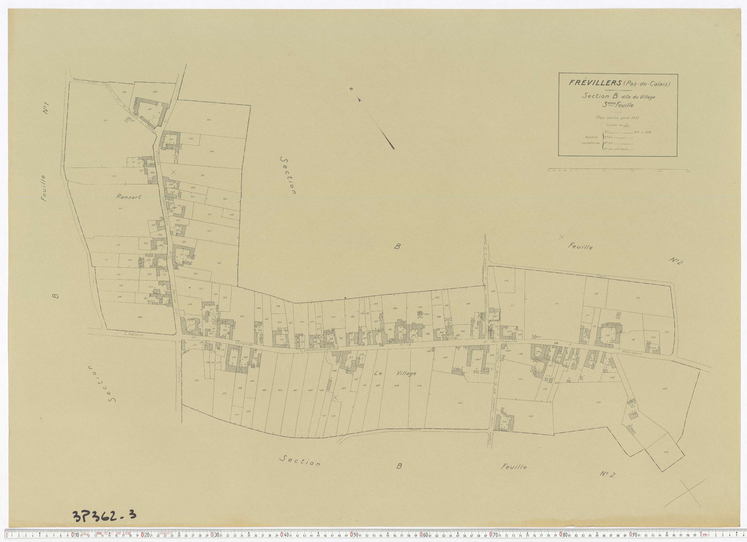 Frévillers - Section B, feuille 3.